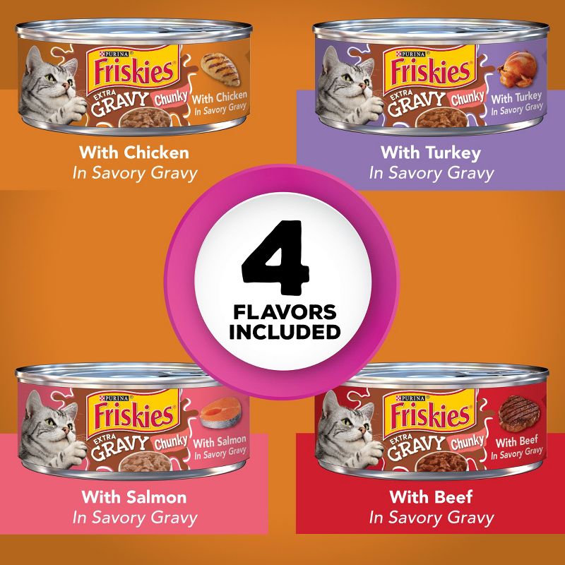 Purina Friskies Extra Gravy Chunky Chicken, Turkey, Salmon & Beef Wet Cat Food - 5.5oz/24ct Variety Pack