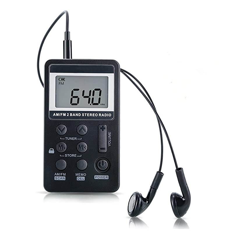 FM Radio,Mini Portable Pocket Radio Receiver with Earphone,Rechargeable Battery for Walk/Jogging/Gym/Camping (Black)