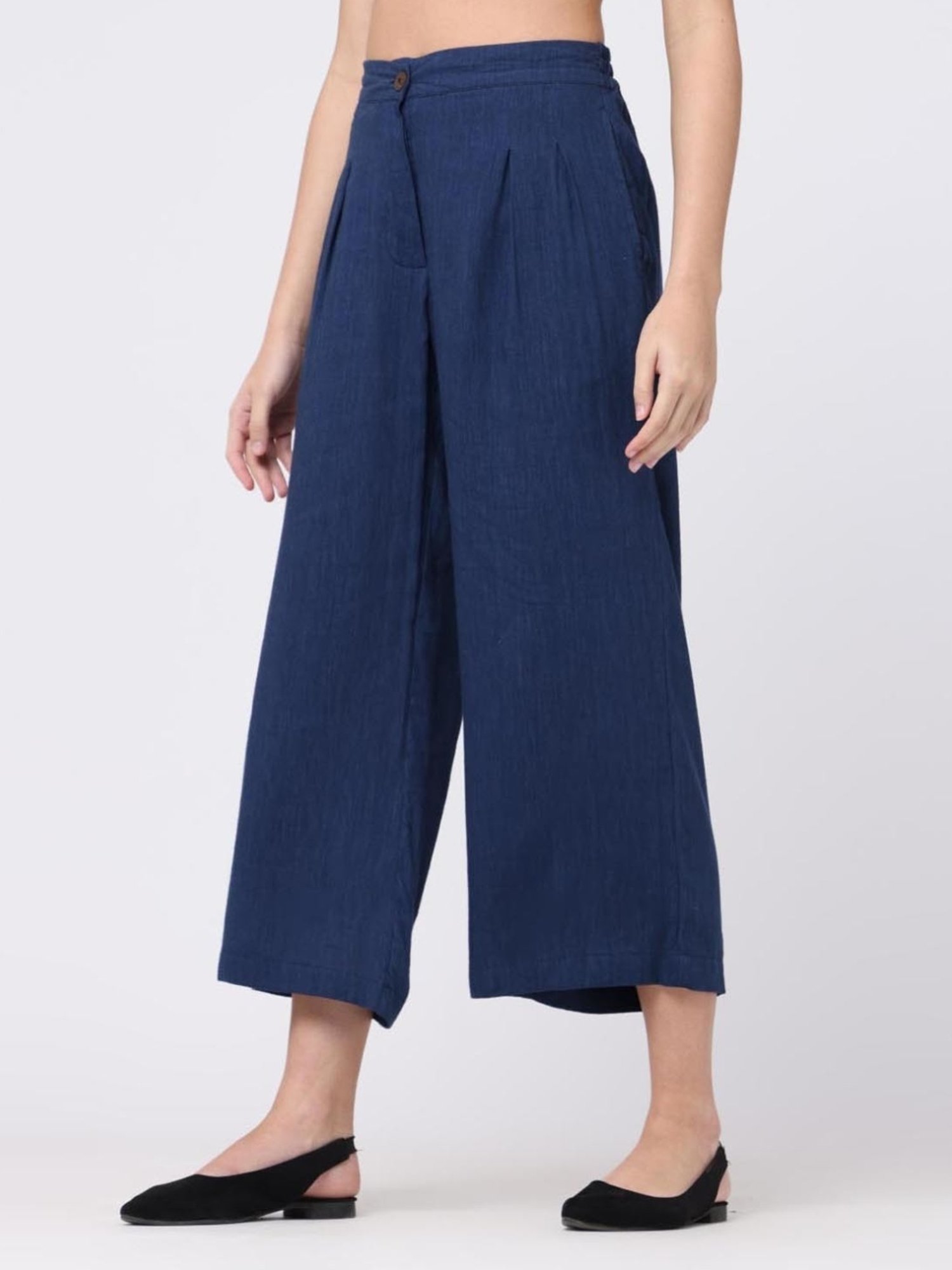 Saltpetre Classic Tencel Navy Blue Wide Leg Trousers