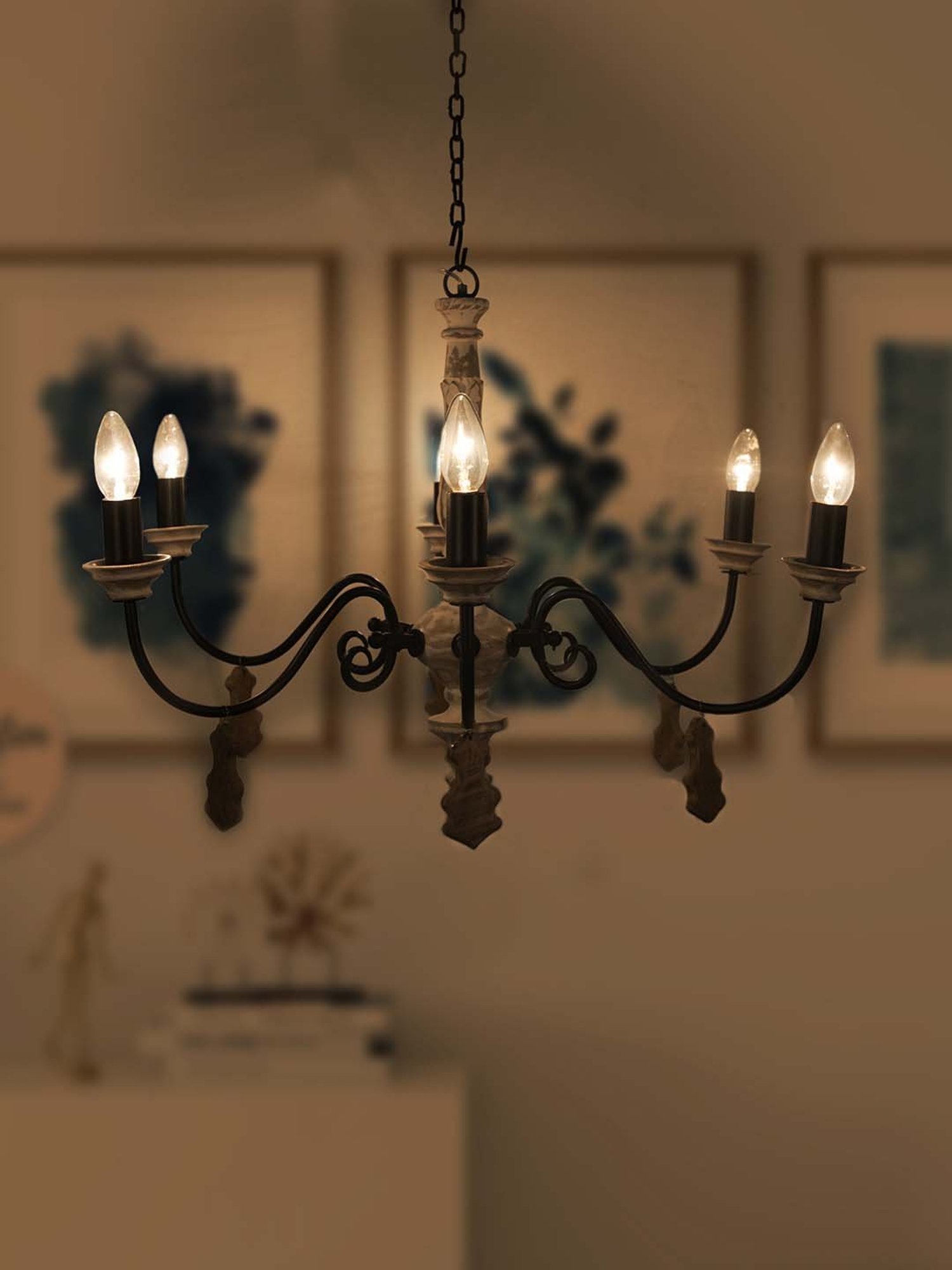 Fos Lighting White & Black Chic French Country 6 Light Rustic Chandelier - Set of 1