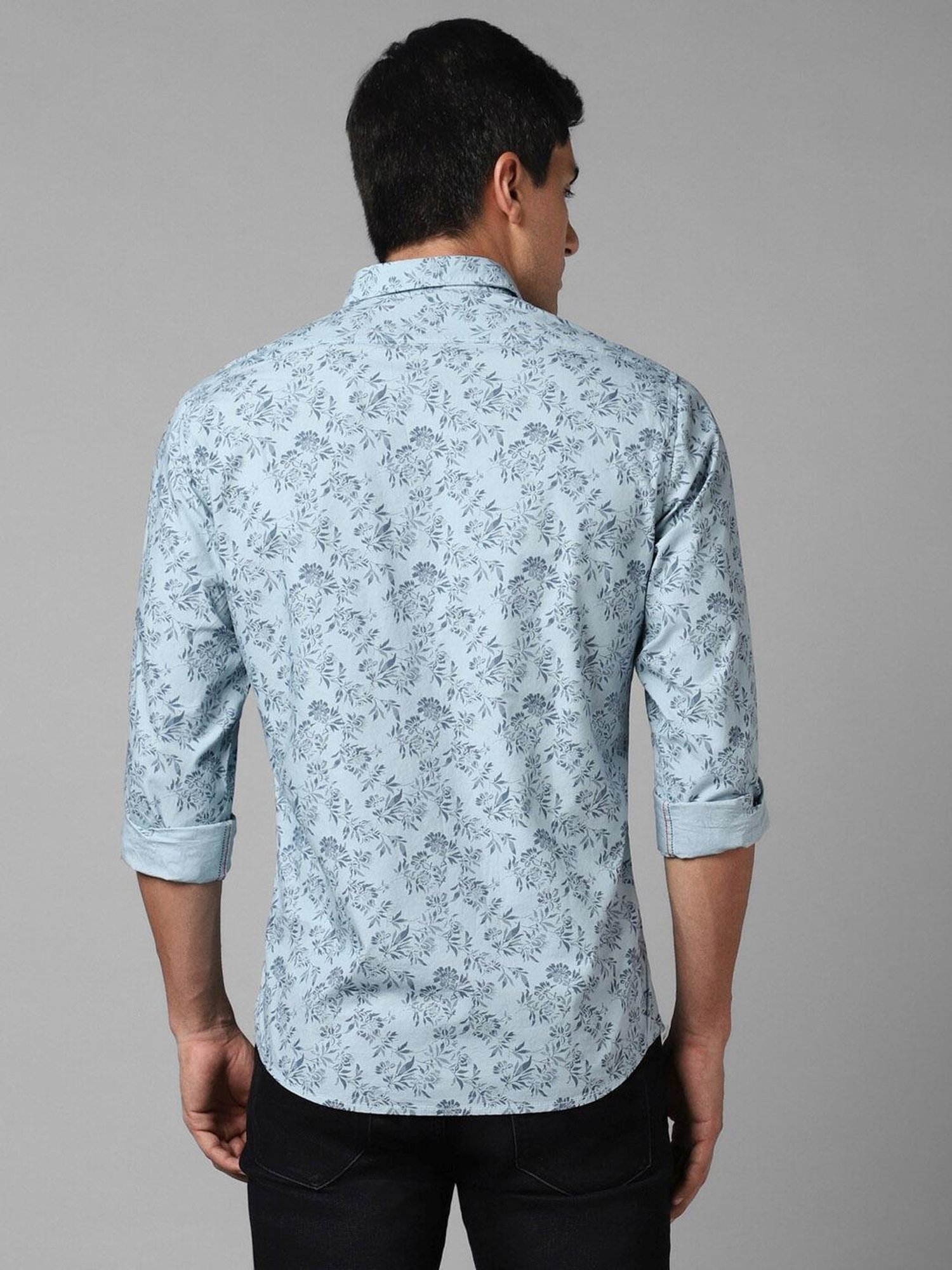 Louis Philippe Jeans Blue Cotton Slim Fit Printed Shirt