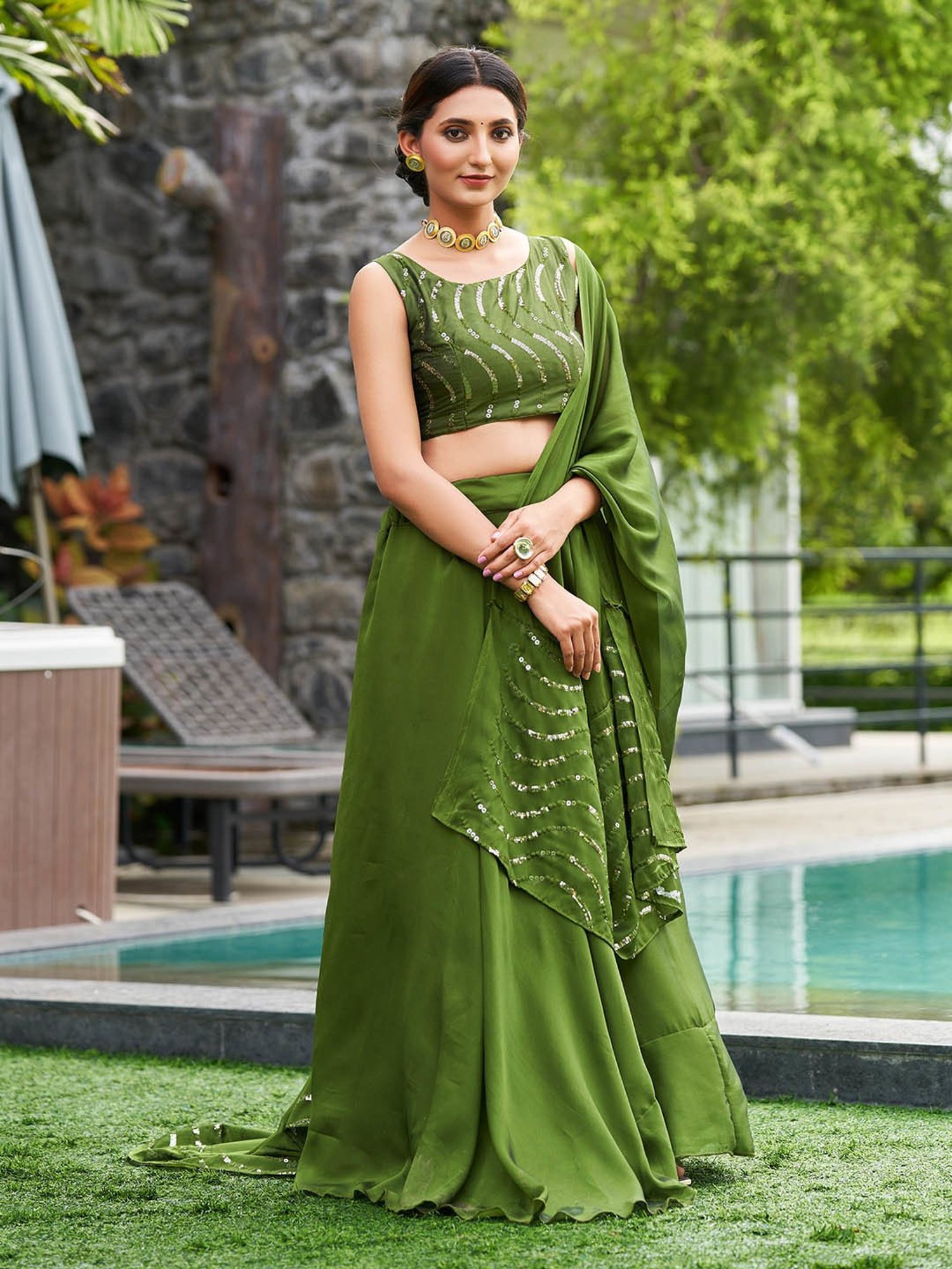 Warthy Ent Green Embroidered Lehenga Choli Set With Dupatta
