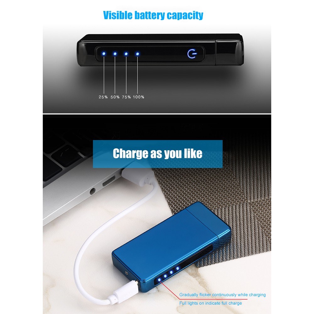 Fingerprint Sensor USB Charging Cigarette Tool Battery Display Double Arc Black