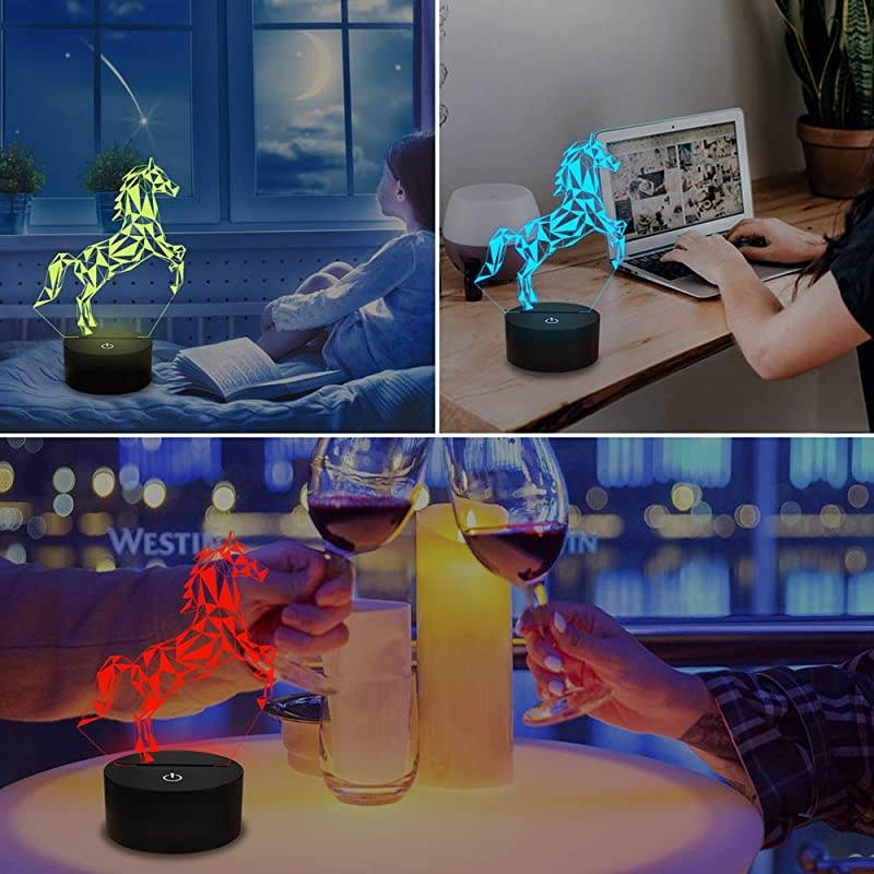 Horse 3D LED Lamp Night Light Projection with 16 Color Changing Baby Nursery Nightlight for Kids Room Home Decor Xmas Birthday Gifts