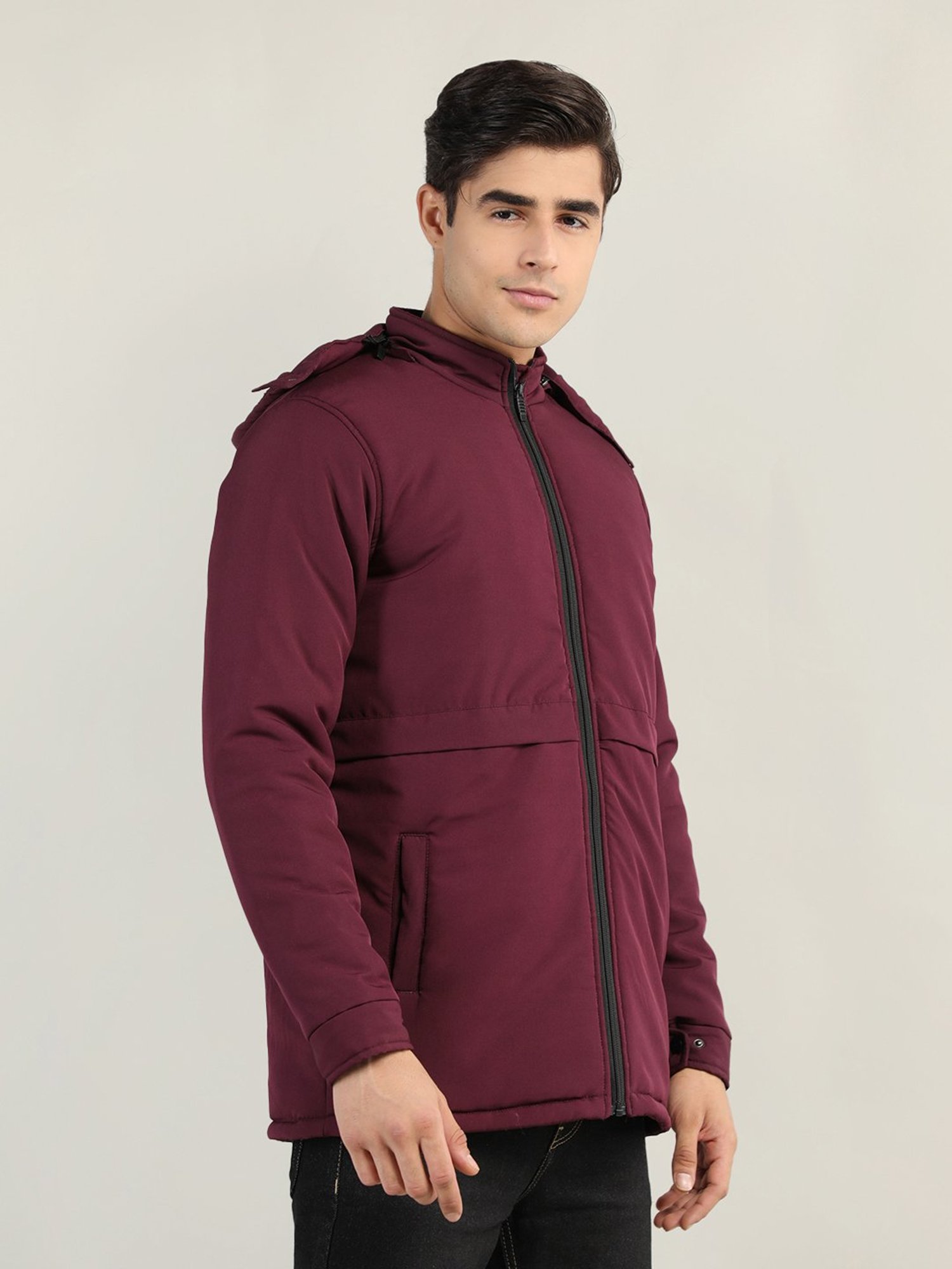 Chkokko Wine Regular Fit Hooded Quilted Jacket