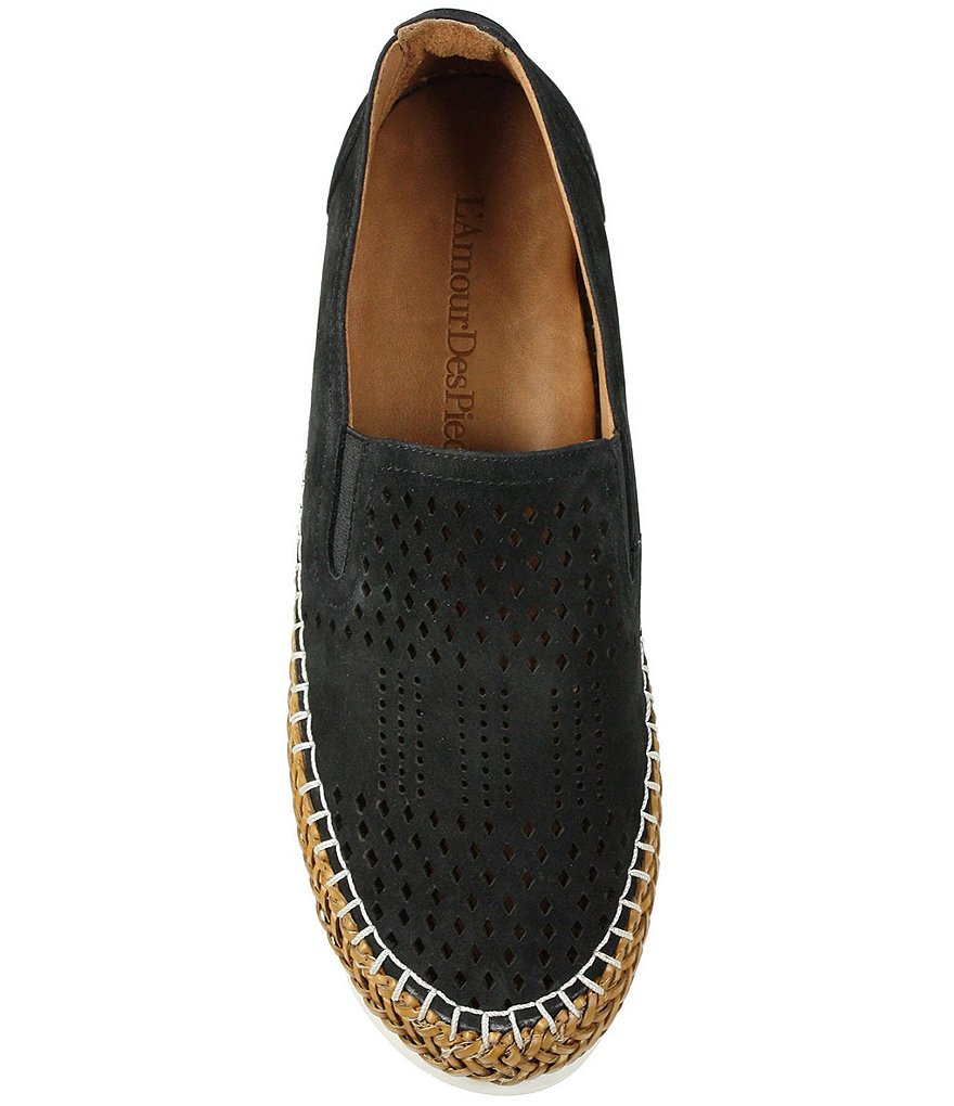 L'Amour Des Pieds Perforated Suede Stazzema Flatform Slip-Ons