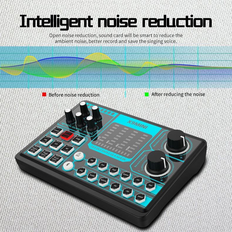 X9 MINI Computer External Mobile Phone Sound Card Repair Tone Mixer Suitable for Home Computer Recording, Live Broadcast