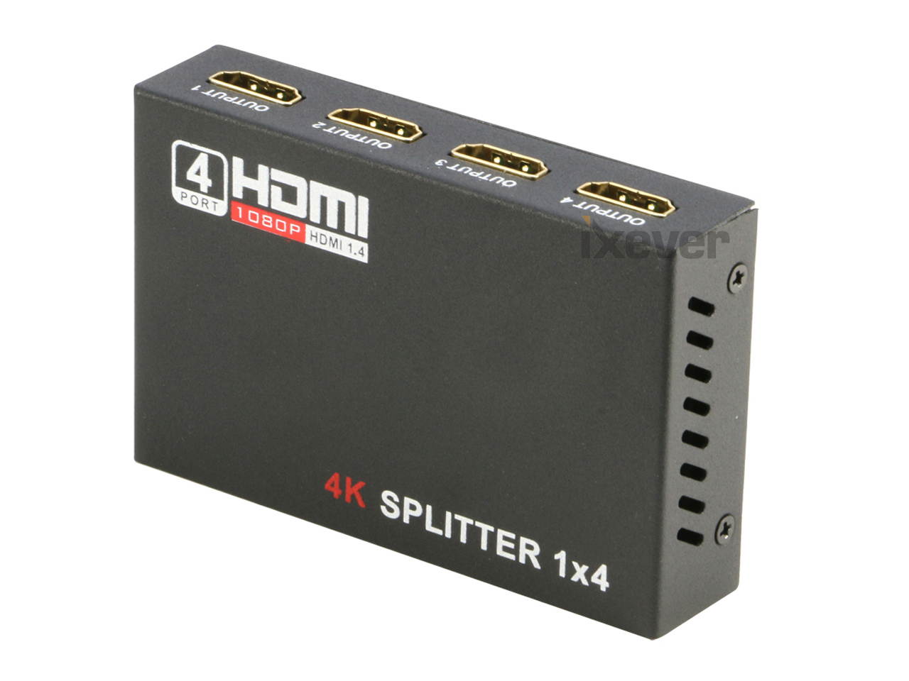 HDMI Splitter 1 in 4 Out V1.4b, iXever Powered HDMI Video Splitter with AC Adapter Duplicate/Mirror Screen Monitor Supports Ultra HD 4Kx2K@30Hz 1080P and 3D Resolutions (1 Input to 4 Outputs)