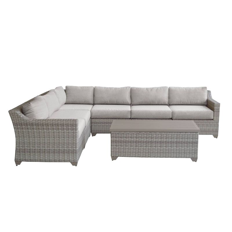 Nolin 7pc Sectional Weathered Brown Frame Sunbrella Spectrum Denim Fabric - La-Z-Boy