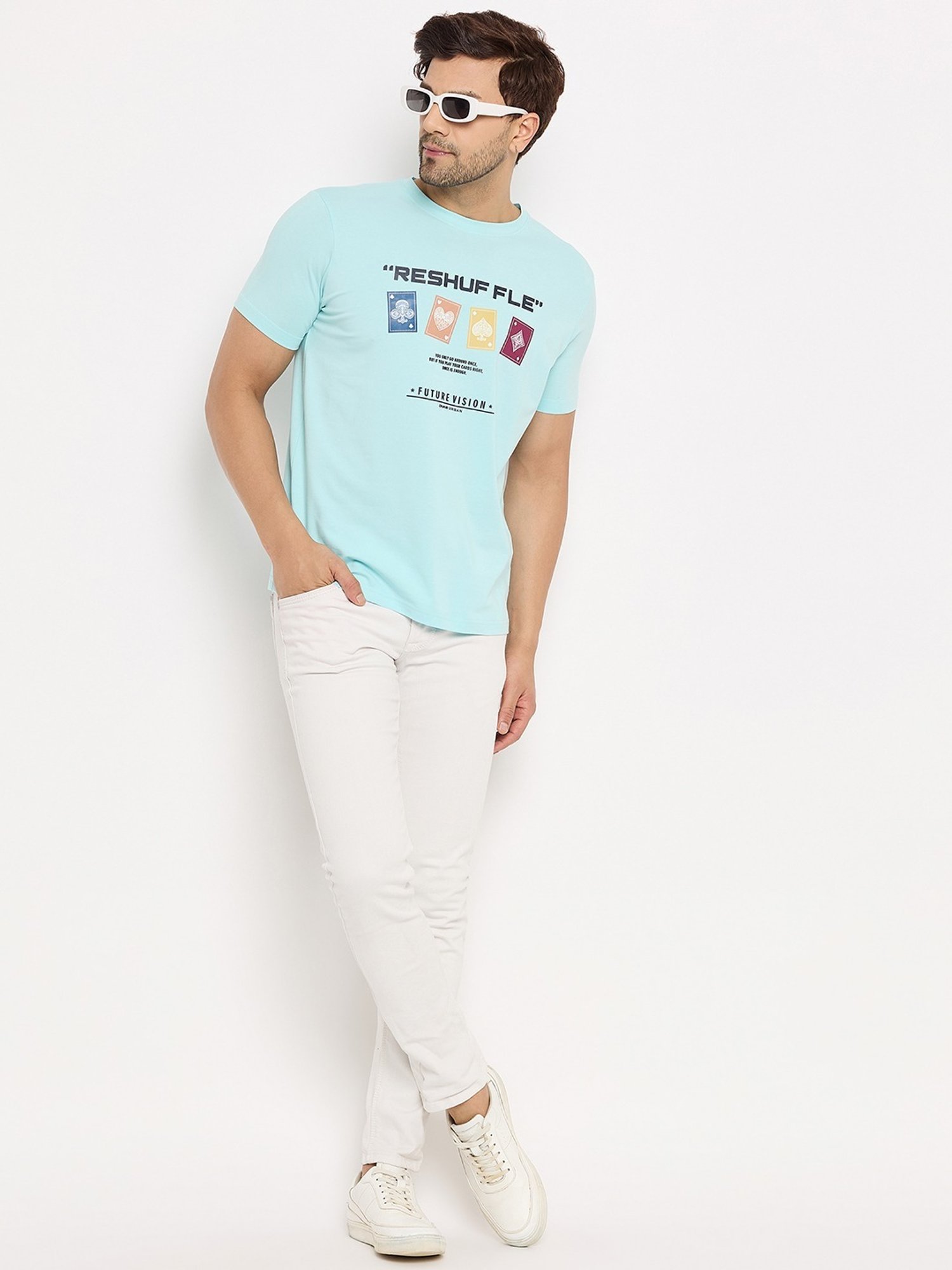 Duke Powder Blue Slim Fit Printed T-Shirt