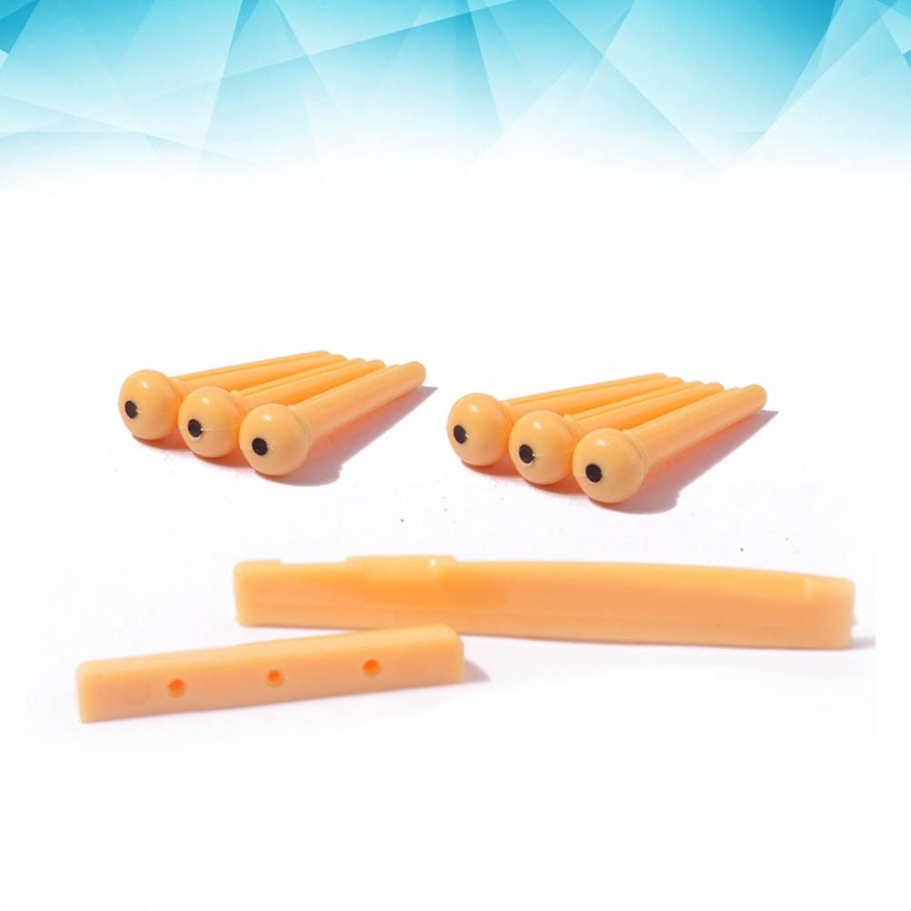 Acoustic Guitar Plastic Bridge Saddle and Nut and Acoustic Guitar Replacement Parts (Light Brown)