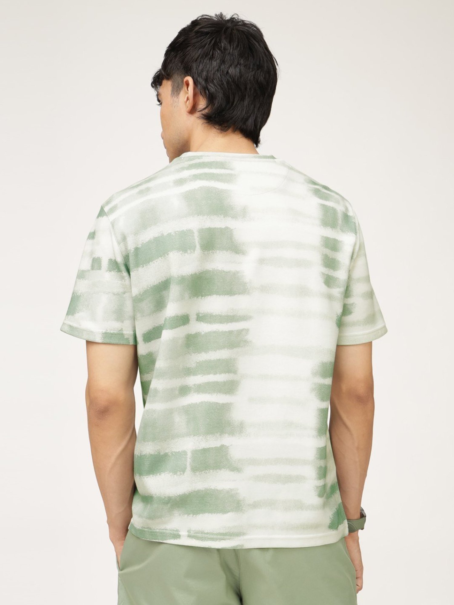Andamen Green Cotton Regular Fit Printed T-Shirt