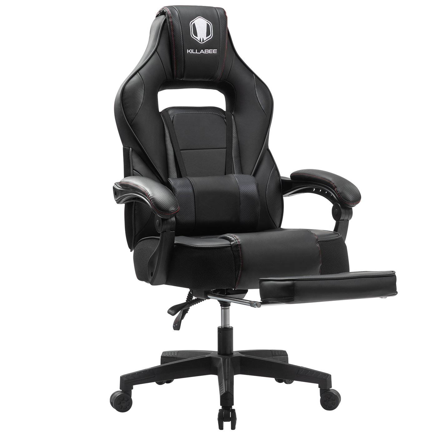 KILLABEE Massage Gaming Chair High Back PU Leather PC Racing Computer Desk Office Swivel Recliner with Retractable Footrest and Adjustable Lumbar Support