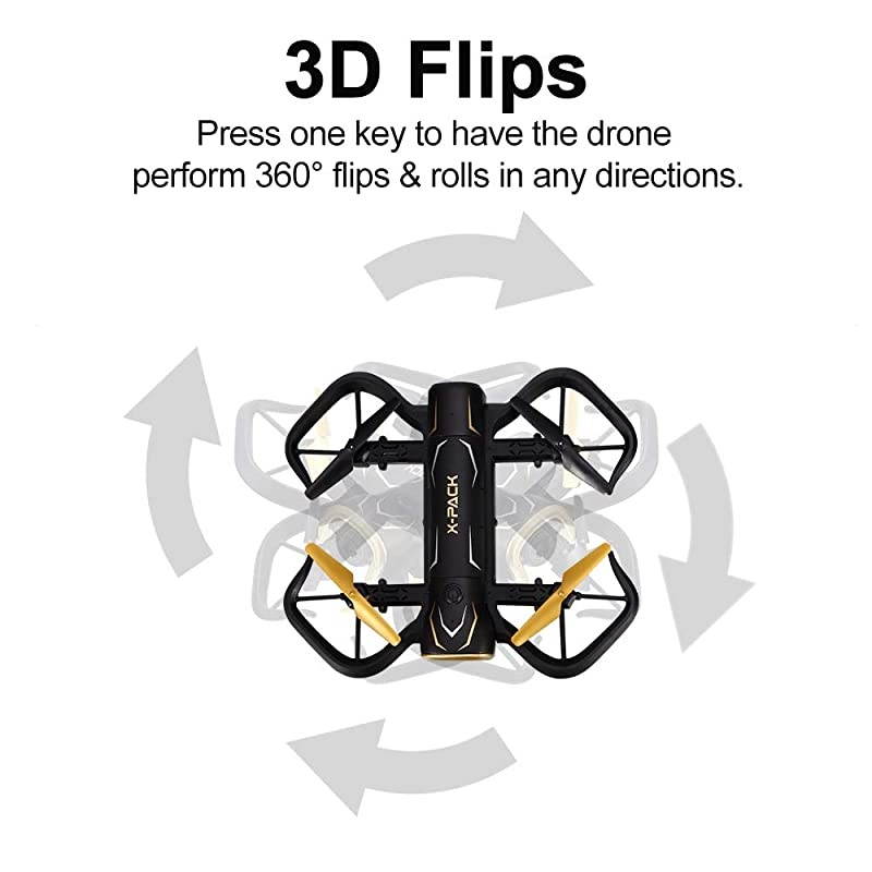 Foldable RC Drone XPack 5 Portable Quadcopter for Beginners and Kids 720P FPV WiFi Camera via App with Headless Mode Altitude Hold 3D Flips One Key TakeOffLanding and 1 Extra Battery