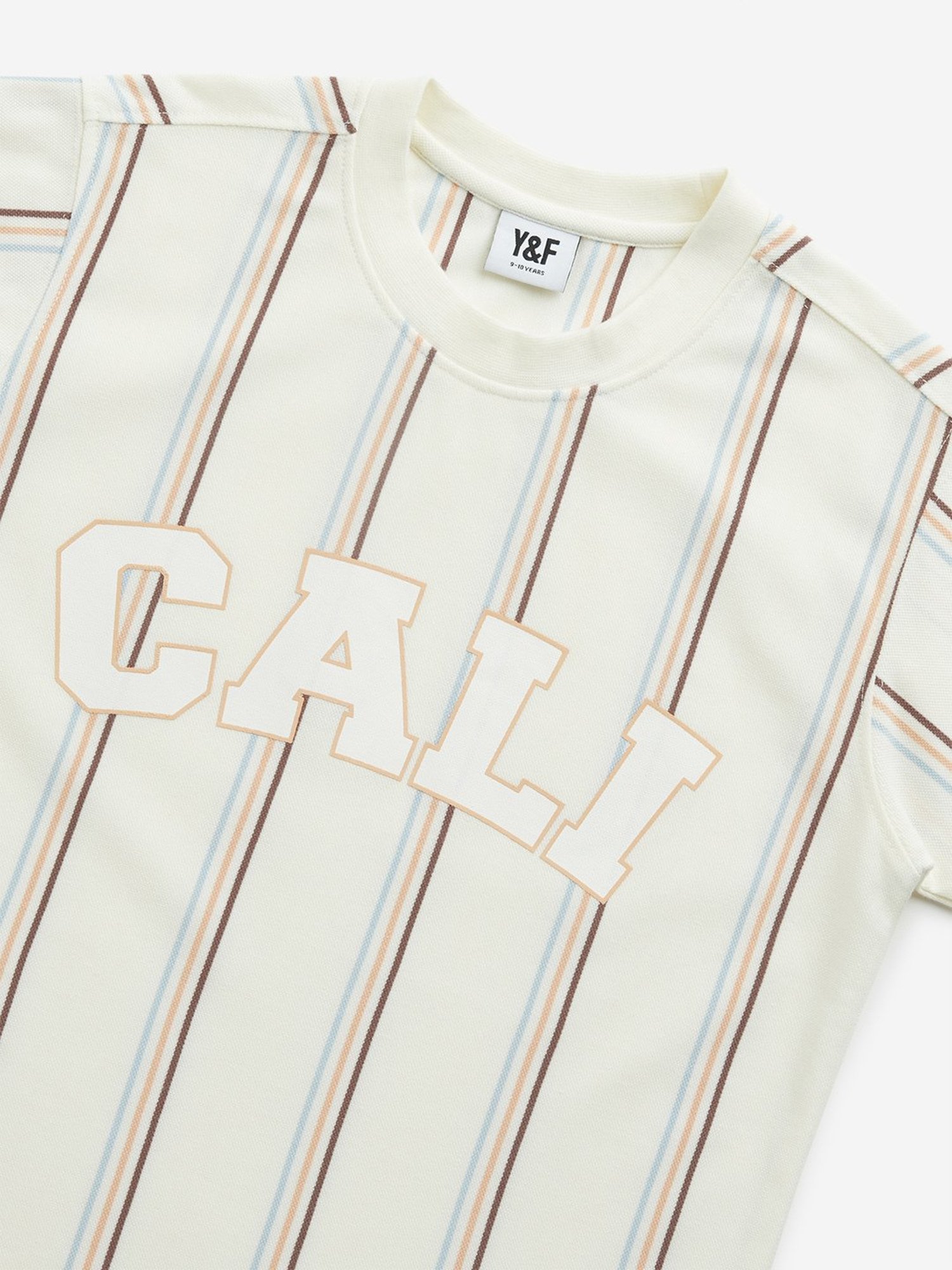 Y&F Kids by Westside Off-White Striped Printed T-Shirt