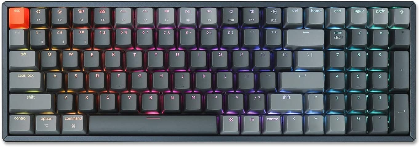 Keychron K4 Wireless Bluetooth/USB Wired Gaming Mechanical Keyboard, Compact 100 Keys RGB LED Backlit Gateron Red Switch N-Key Rollover, Aluminum Frame for Mac Windows, Version 2