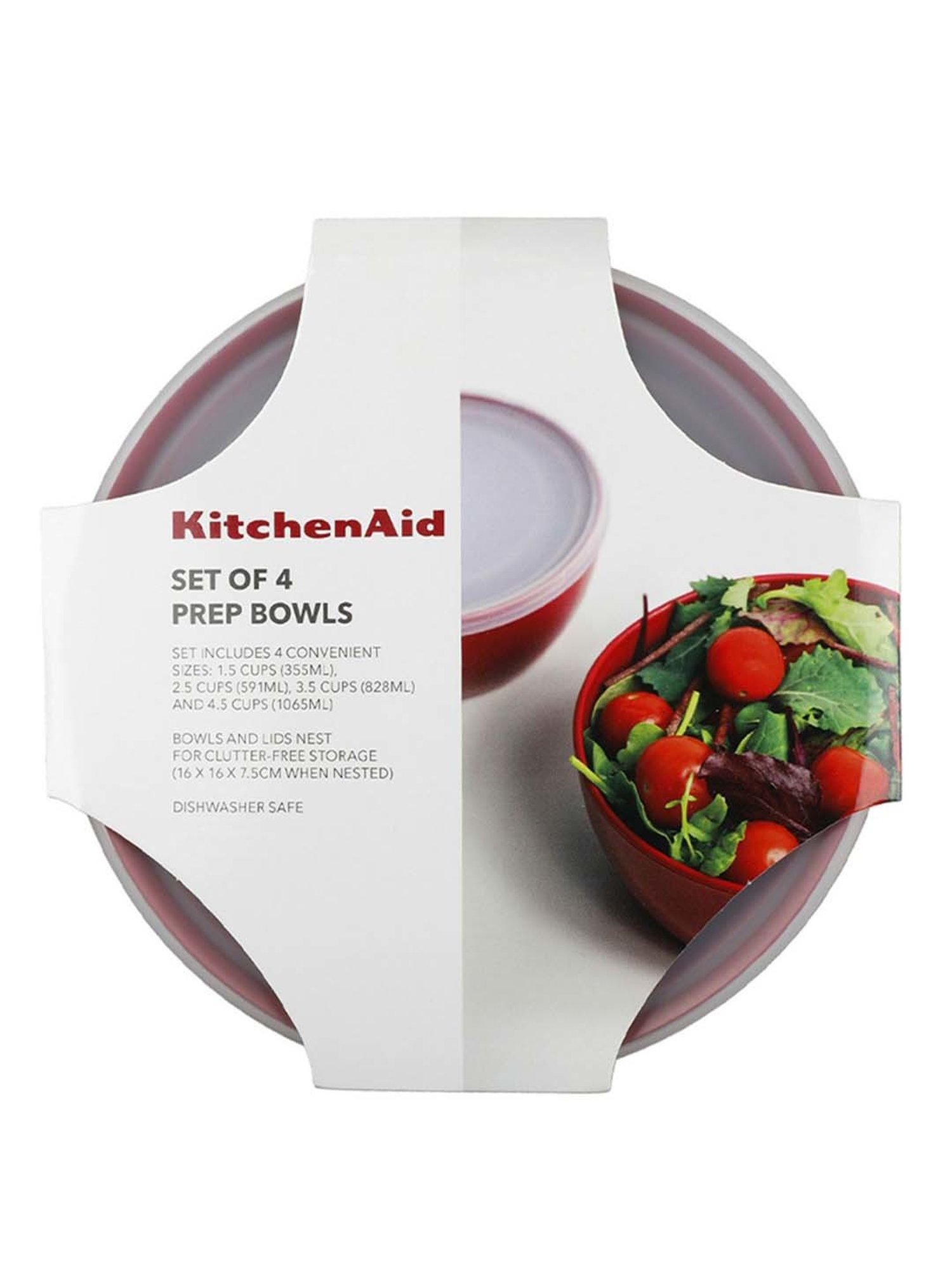 KitchenAid 4-Piece Red Medium Prep Bowl Set With Lids