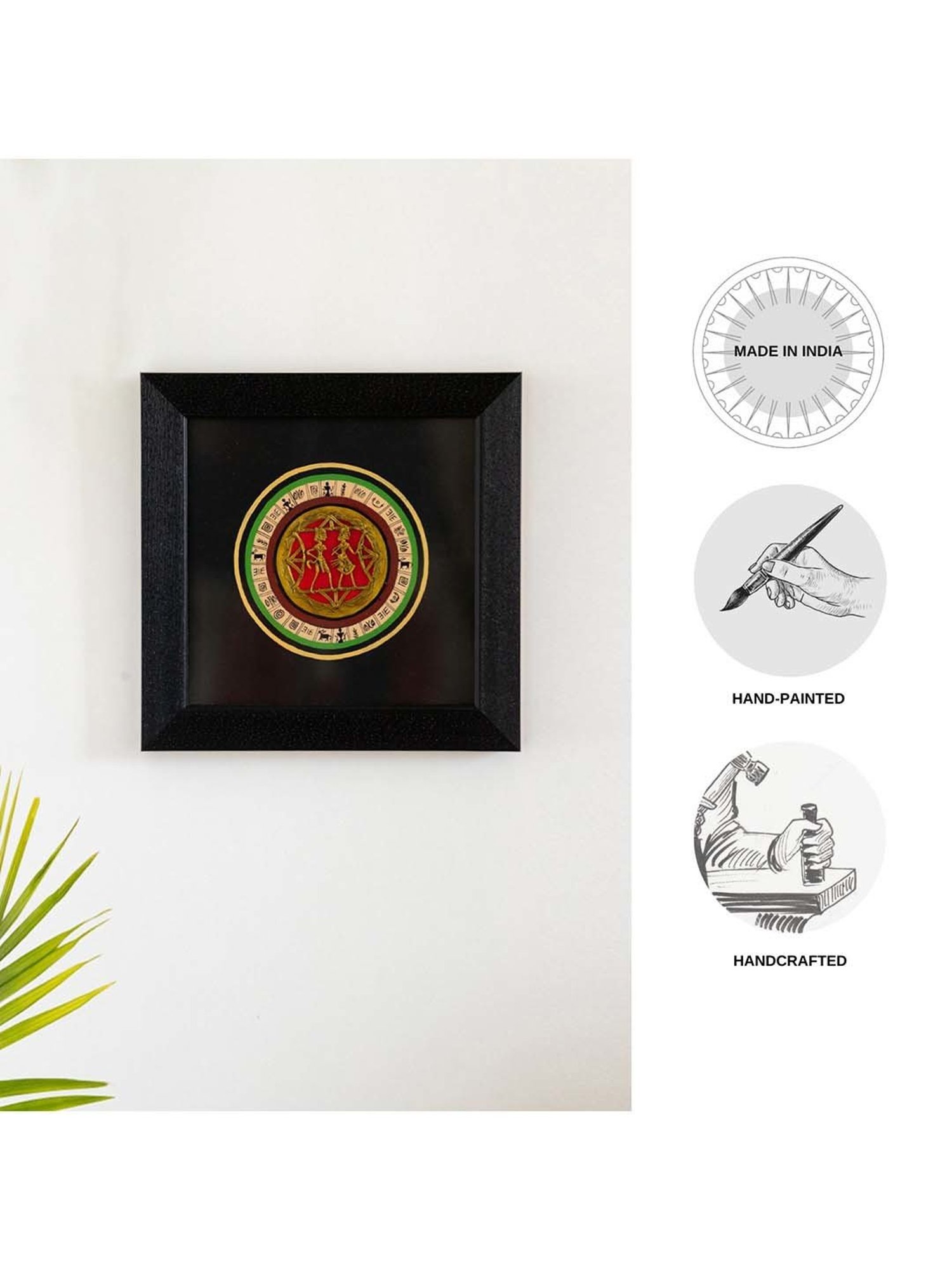 ExclusiveLane Black & Golden Acrylic Dhokra-Warli Dance Handcrafted Wall Decor