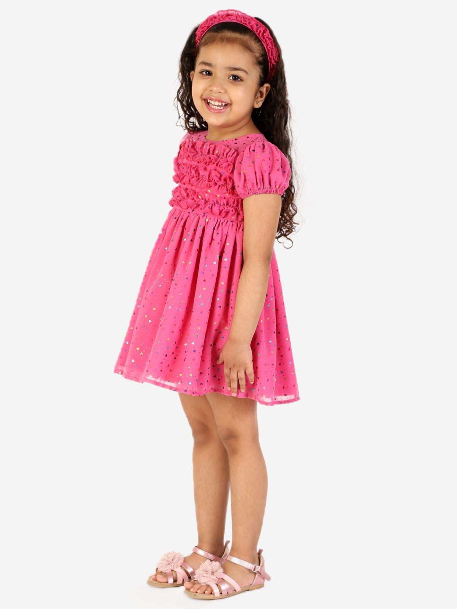 KidsDew Fuchsia Pink Applique Dress with Bloomer