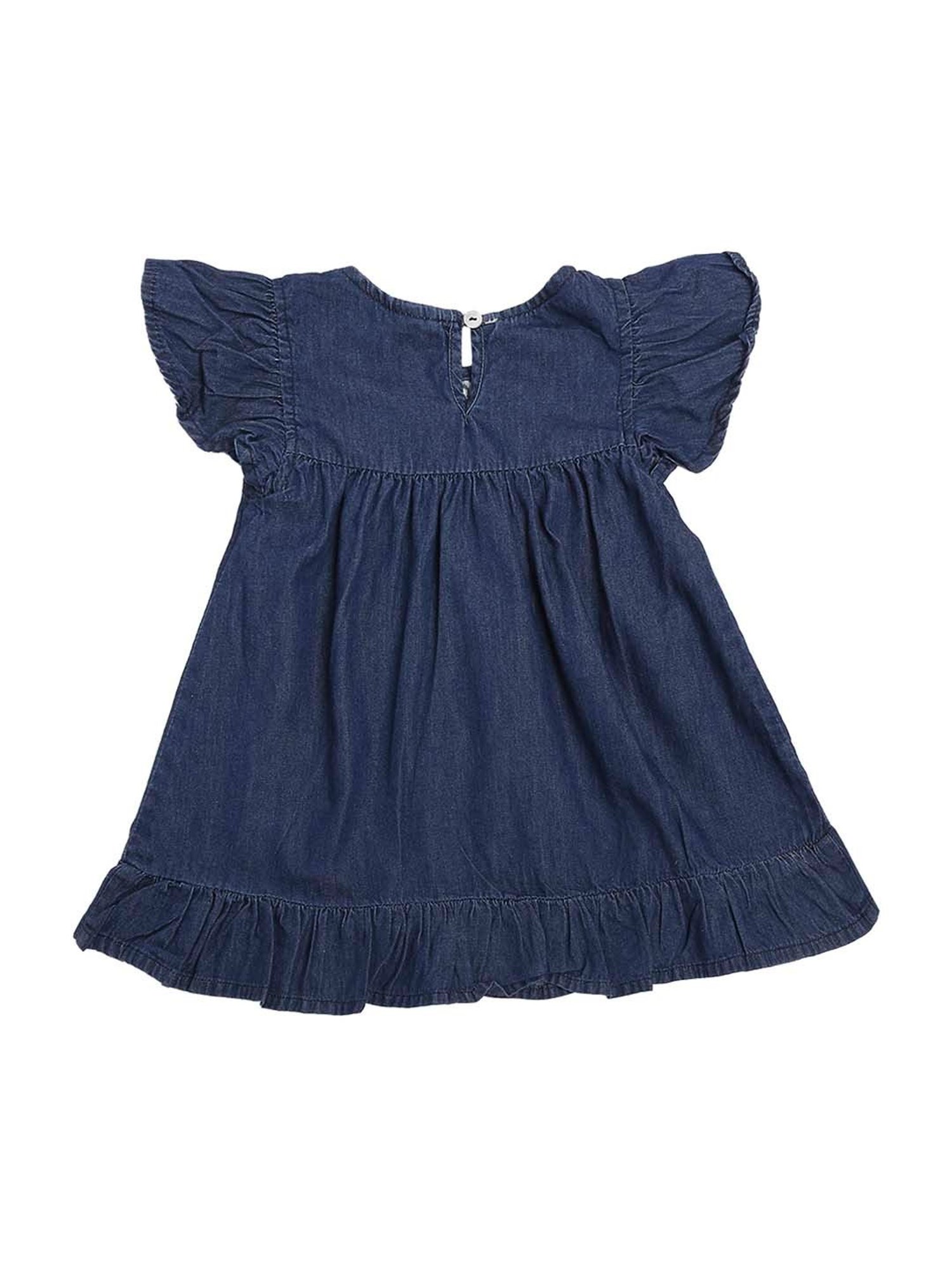 Mee Mee Kids Blue & White Cotton Embroidered Frock