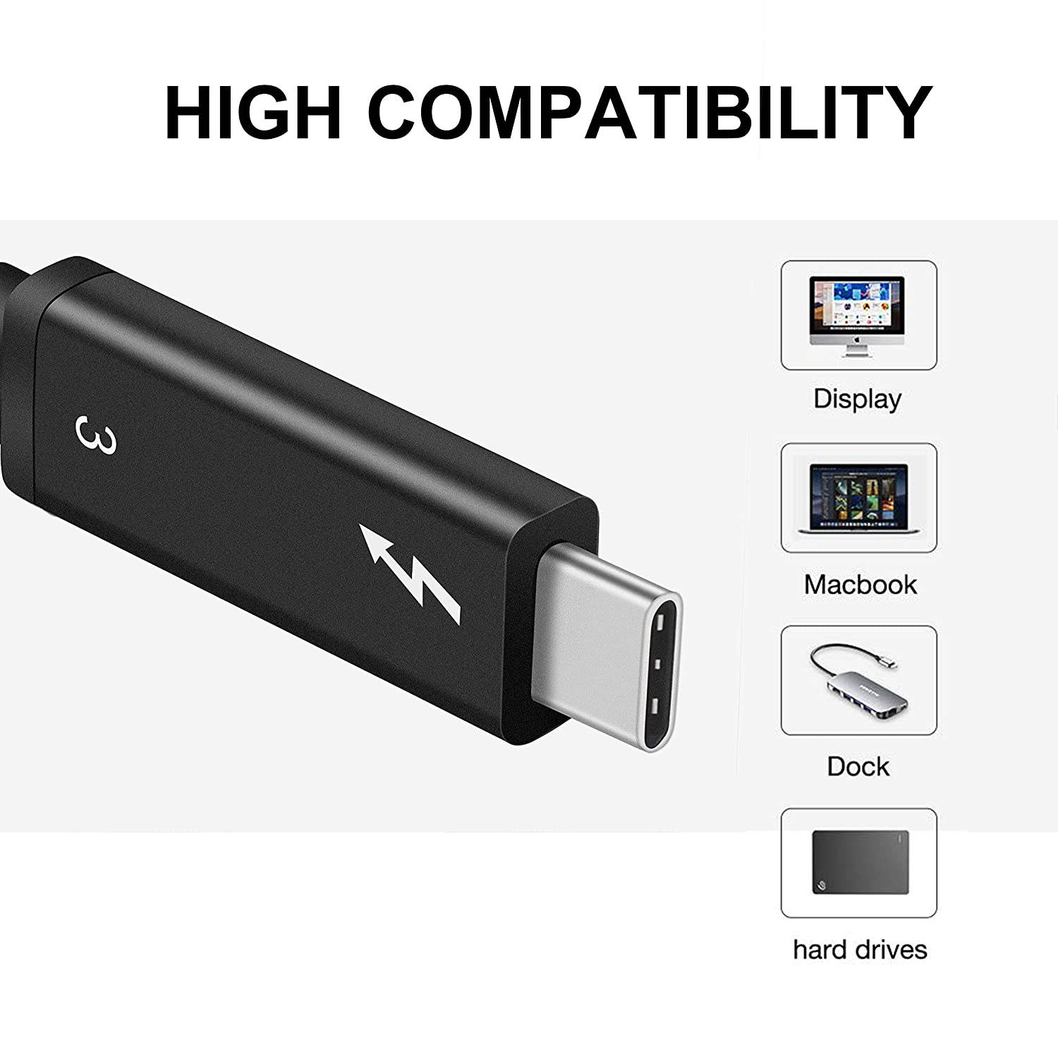 [Certified] NEWCARE Thunderbolt 3.0 Cable (USB-C to USB-C) Supports 100W Charging / 40Gbps Data Transfer, Compatible with USB 3.1 Gen 1 and 2, MacBook, Dell, Alienware 17,Chromebook and More (2.3ft)