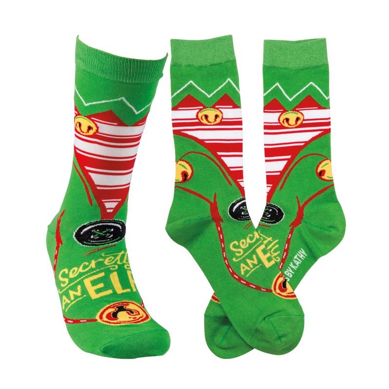 Novelty Socks 14.5" Secretly An Elf Socks Lol Made You Smile Primitives By Kathy  -  Socks