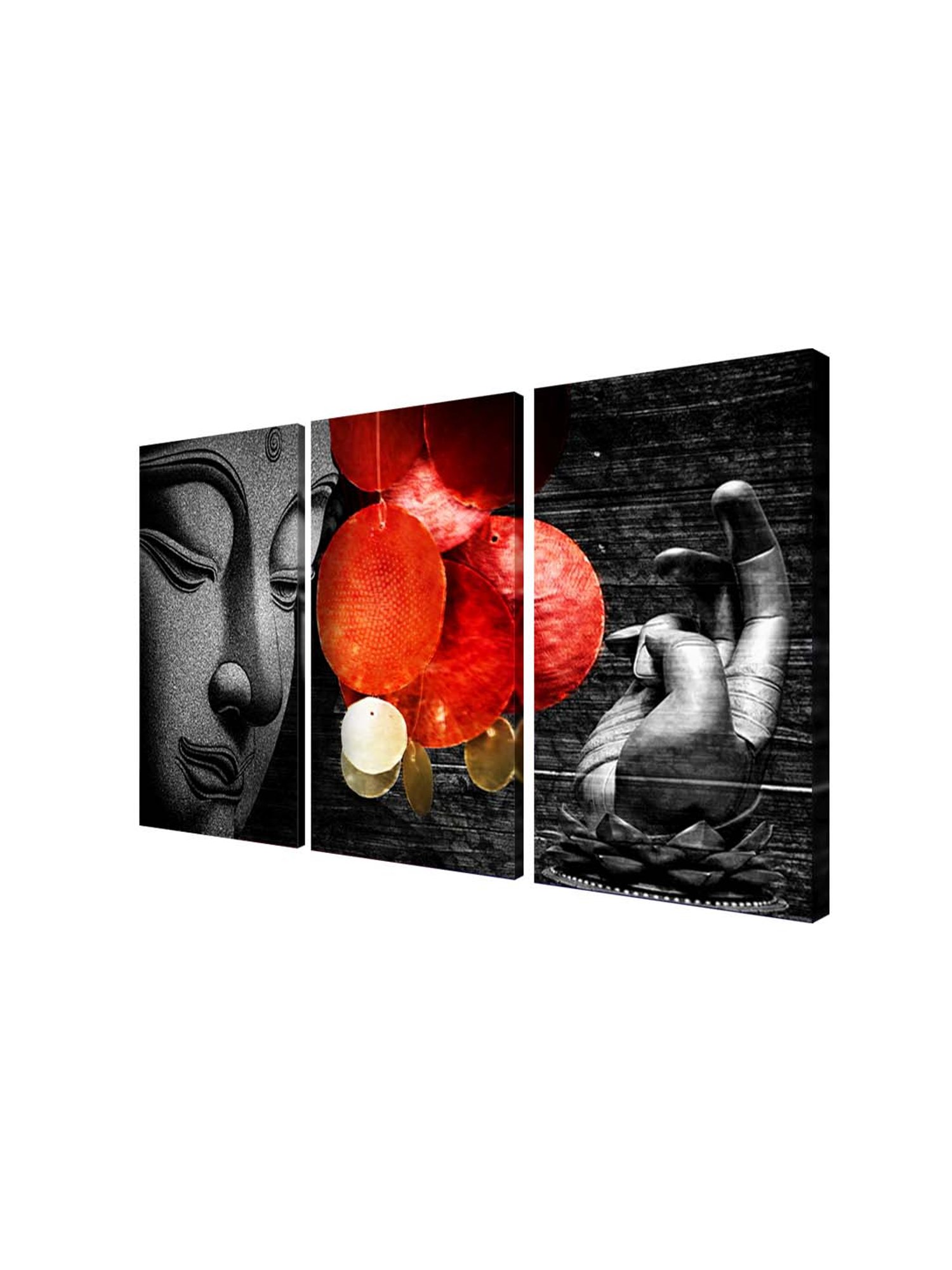 999Store Black & Red Buddha Art 3 Frame Canvas Paintings