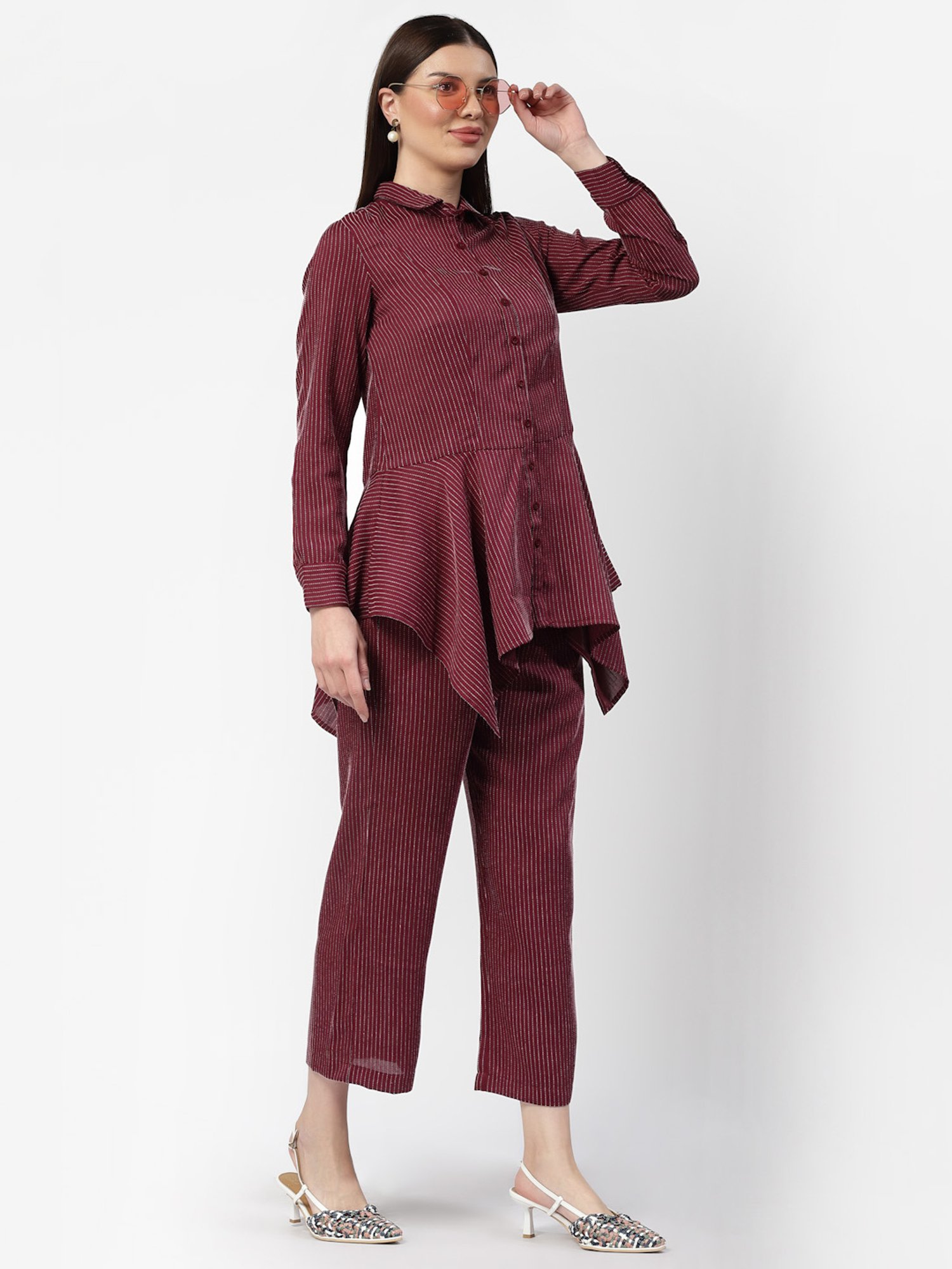 Office & You Maroon Striped Shirt