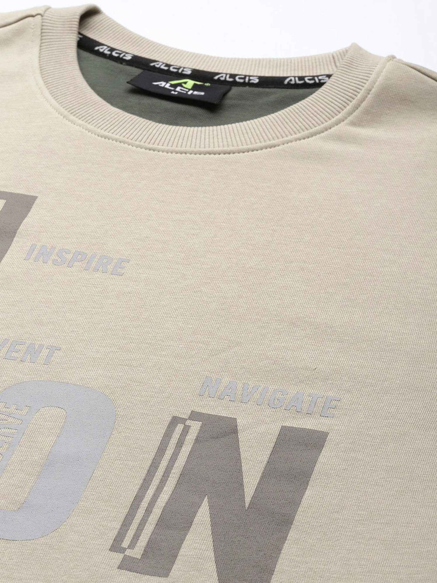 ALCIS Beige Regular Fit Printed Sweatshirt