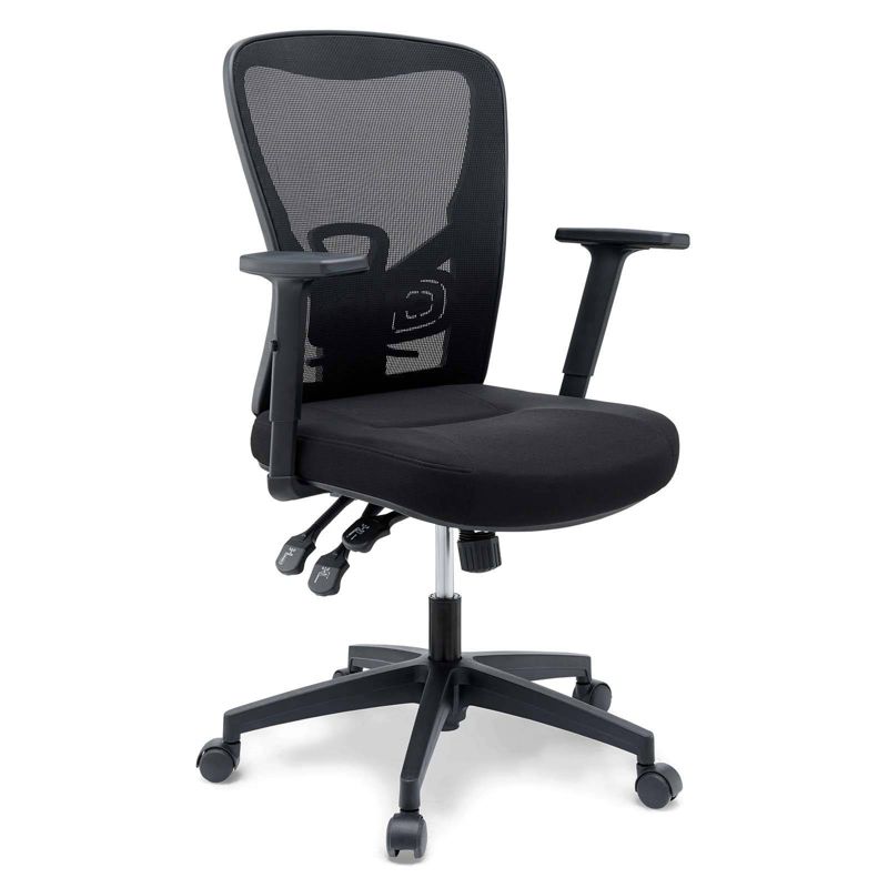 Mesh Sled Base Side Reception Chair with Flip Up Arms Black - Riverstone Furniture