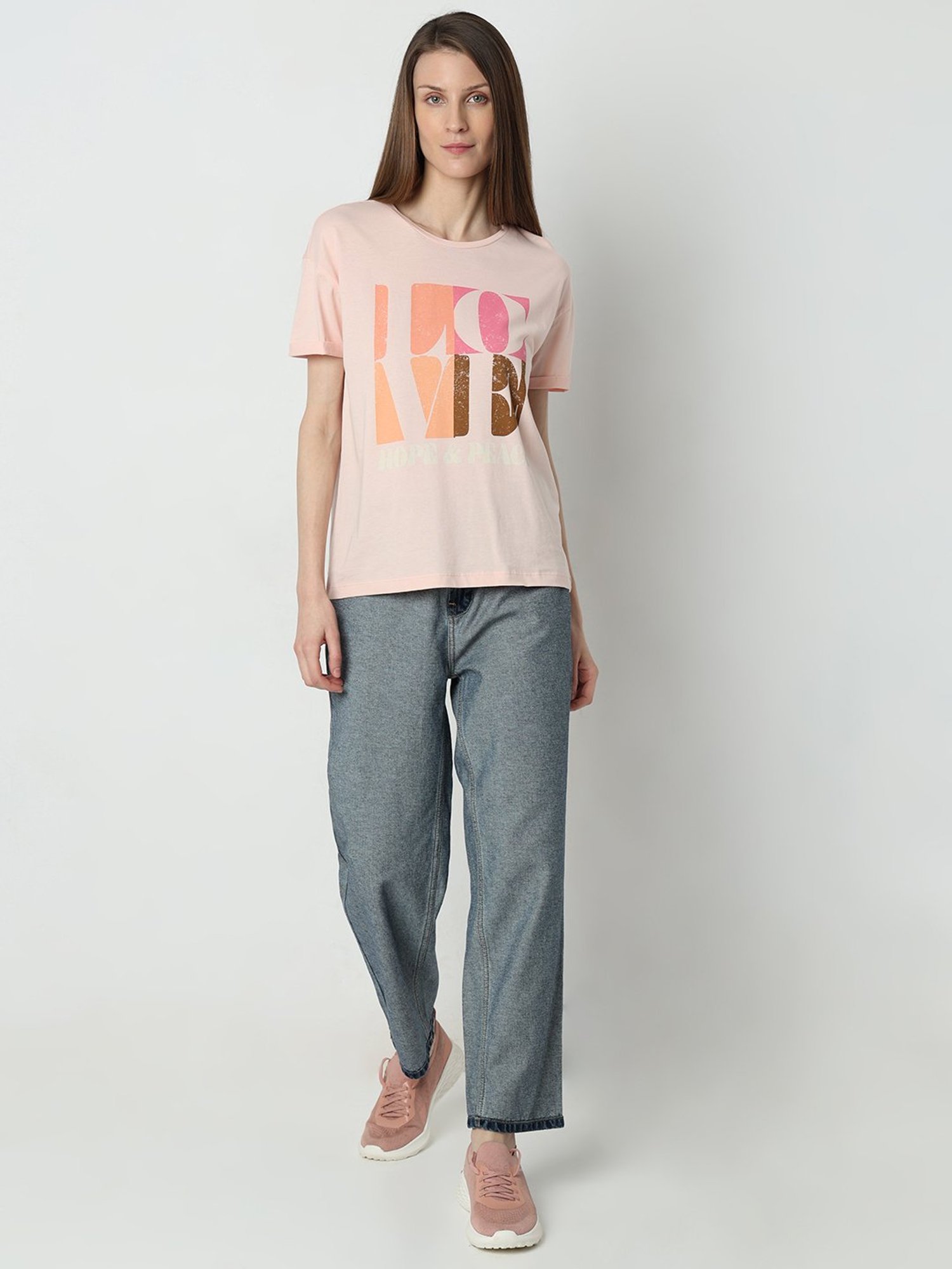 Vero Moda Pink Cotton Graphic Print T-Shirt