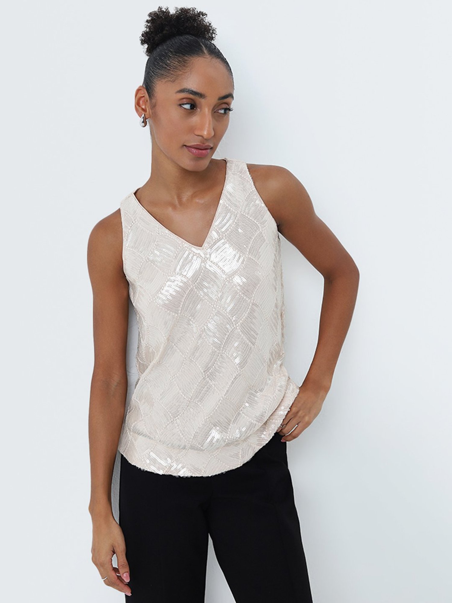 Wardrobe by Westside Beige Embellished Top