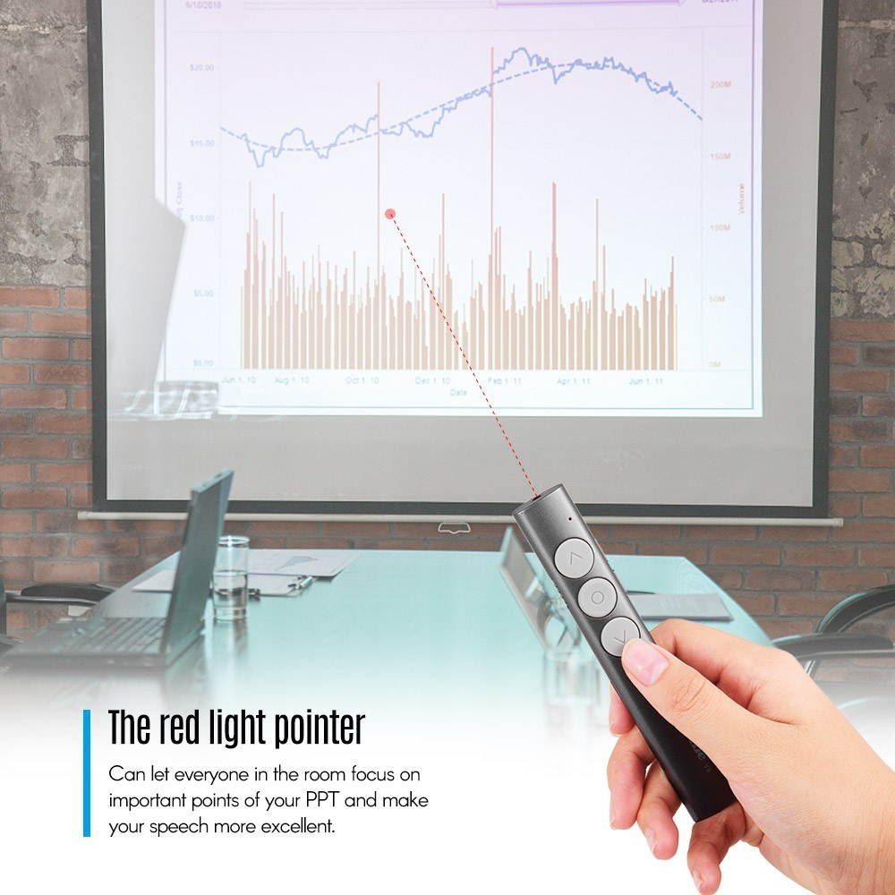 Vesine 2.4GHz RF Wireless Presenter with USB Receiver Red Light Professional PowerPoint PPT Clicker Presentation Remote Control Pointer Pen Support Hyperlink Volume Control Rechargeable for School & O