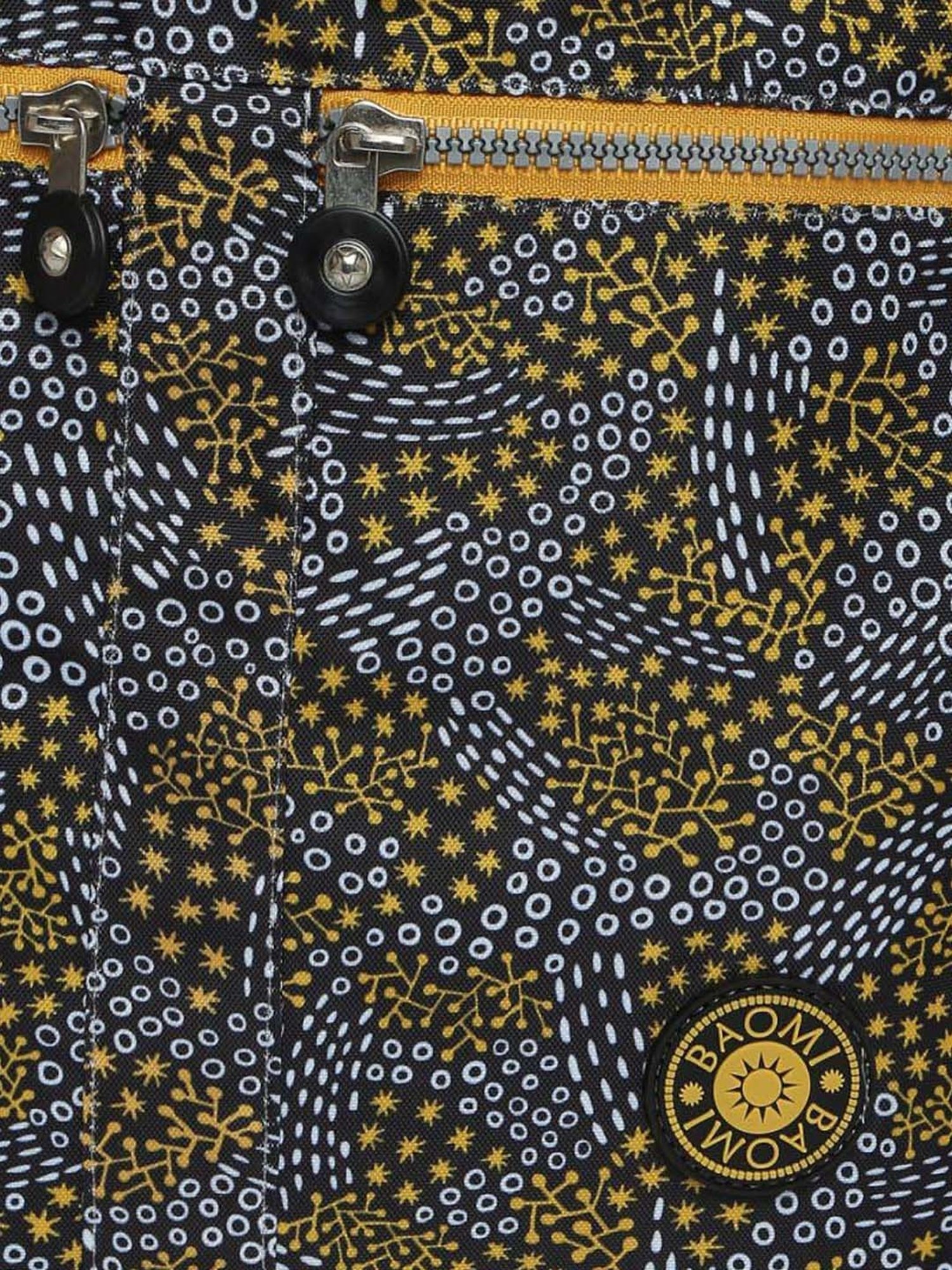 Baomi Black & Yellow Printed Medium Tote Handbag
