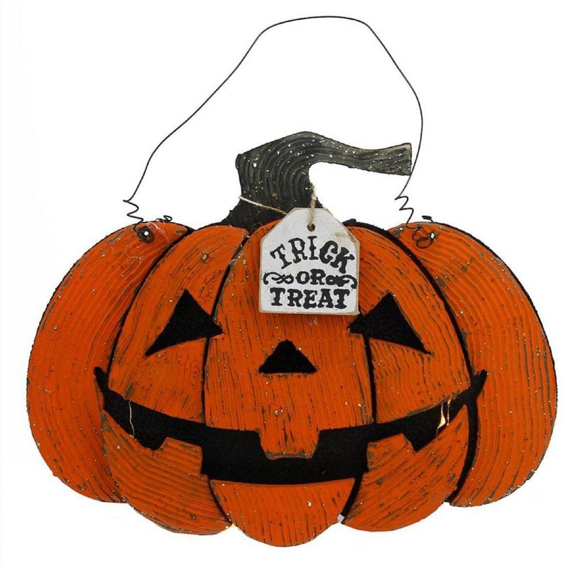 Allstate Floral 13.5" Orange and Black Trick or Treat Hanging Jack O' Lantern Halloween Decoration