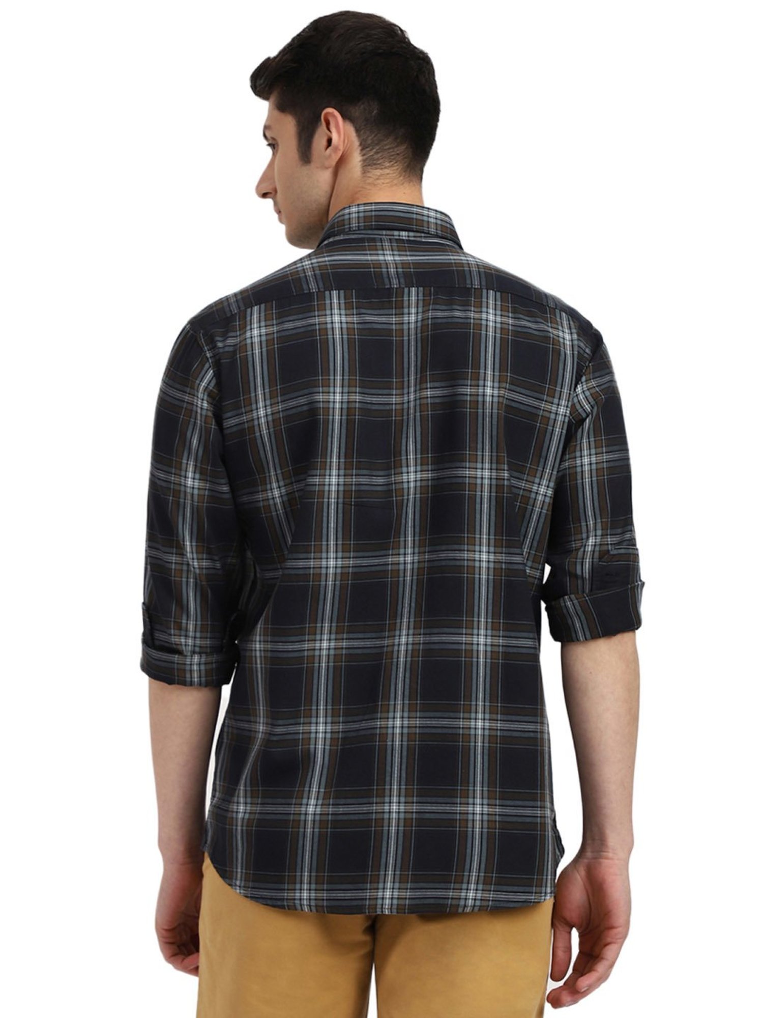 Arrow Black Cotton Slim Fit Checks Shirt