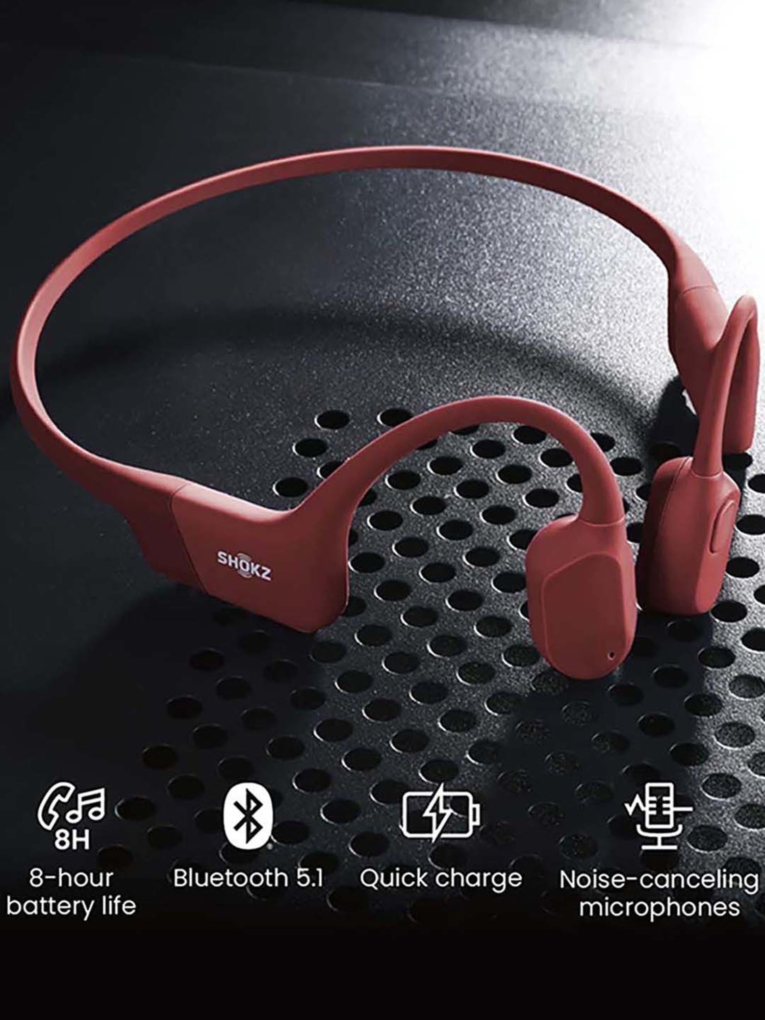Shokz OpenRun Open-Ear Bluetooth Bone Conduction Sport Headphones (Red)