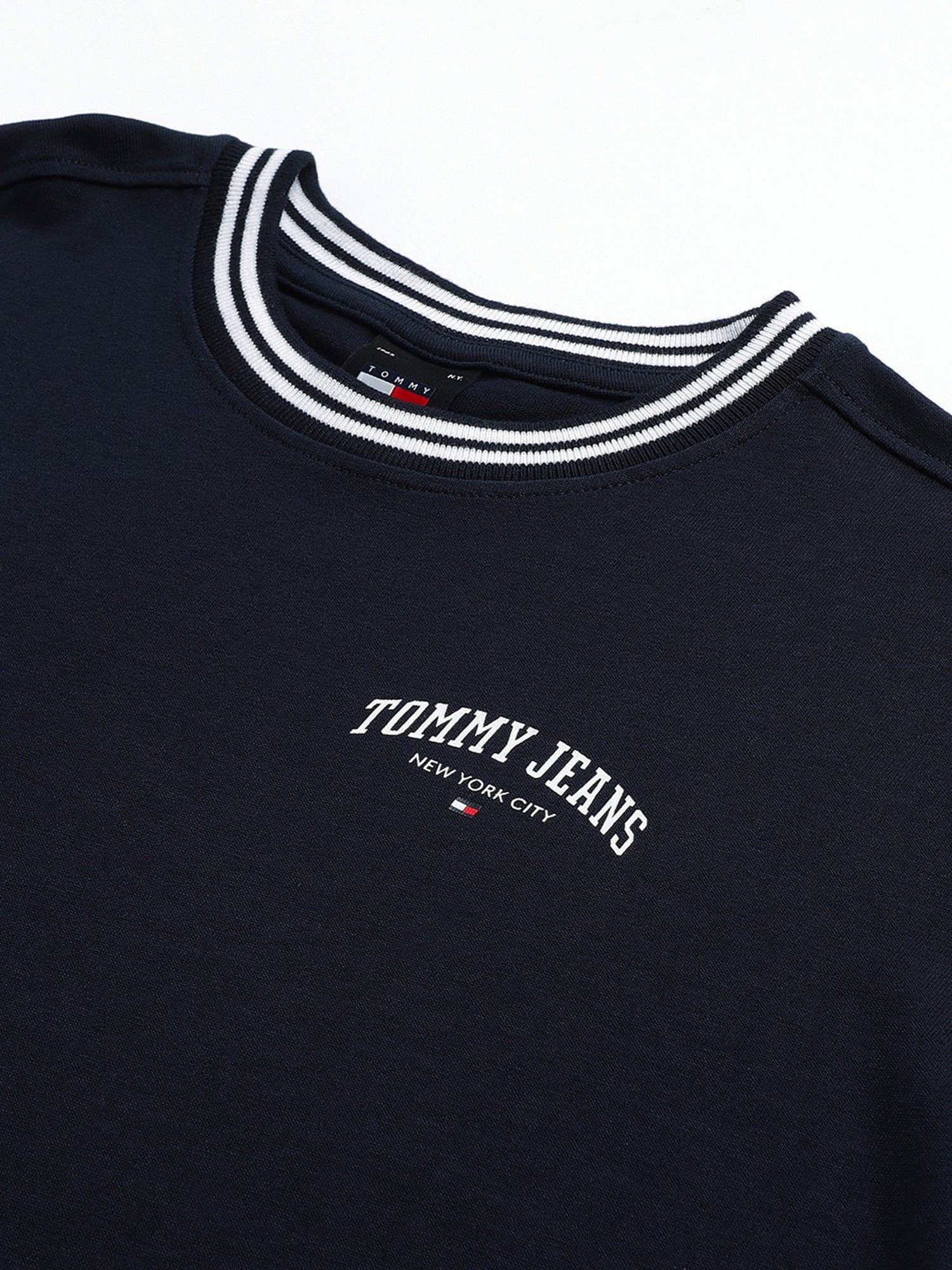TOMMY HILFIGER Navy Embroidered Crop T-Shirt