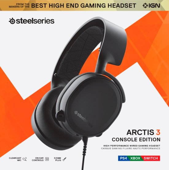 New! SteelSeries Arctis 3 Console Wired Stereo Gaming Headset 2019 Edition (Black) for PC, PlayStation 4, Xbox One, Nintendo Switch, VR, Android, and iOS - Black