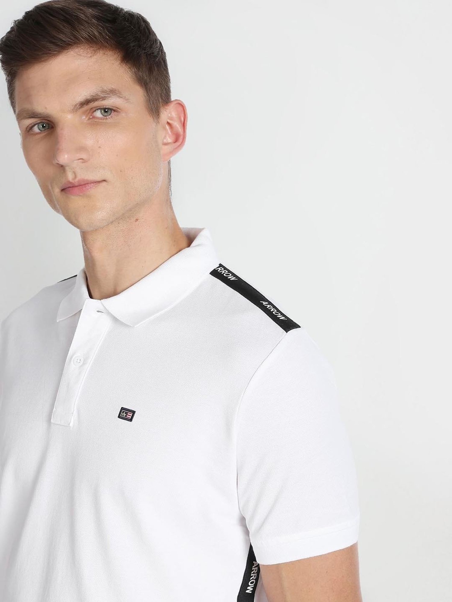 Arrow Sport White Cotton Regular Fit Polo T-Shirt