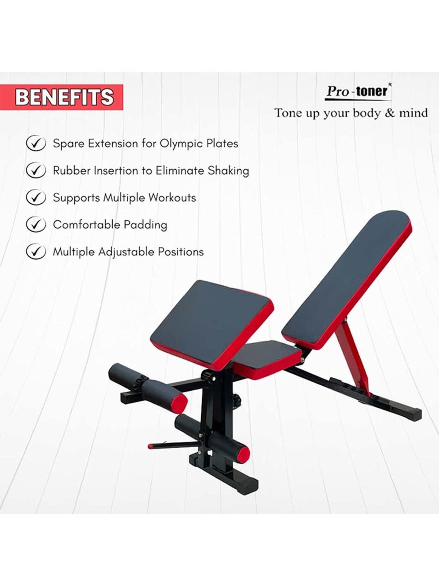 Protoner Adjustable Weight Lifting Bench (Red) Size - 144.8x43.2