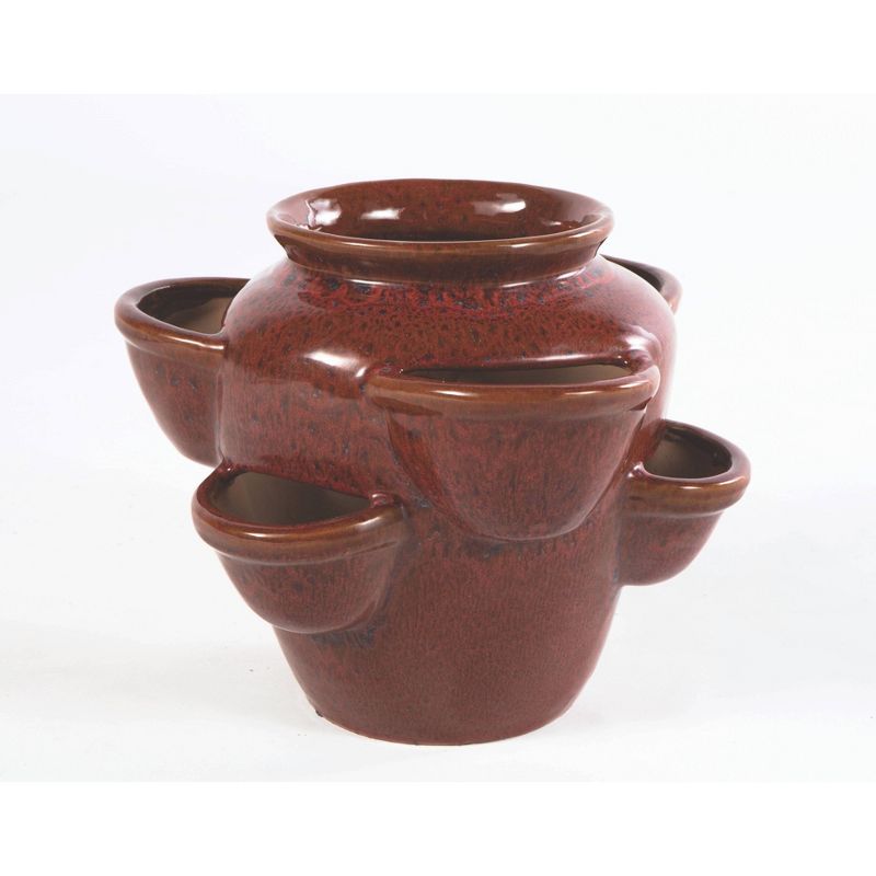 Six Pocket Glazed Ceramic Urn Strawberry Jar Planter Red - Alfresco Home LLC