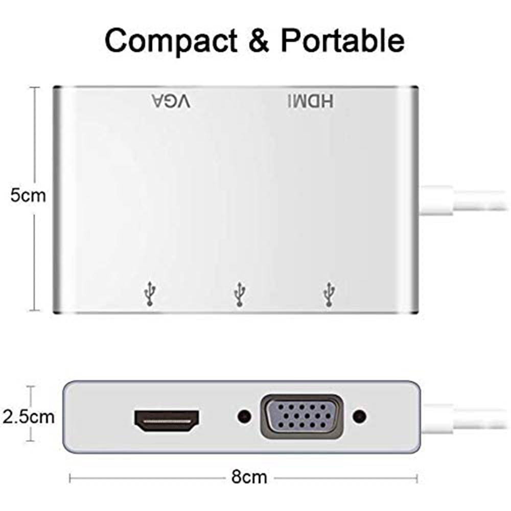 USB C hub HDMI VGA USB 3.0 Adapter, 5 in 1 USB 3.1 Type C to HDMI 4K,1080P VGA, 3xUSB 3.0 Multiport Video Converter Compatible with Mac MacBook Air/Pro Surface Book Chromebook Pixel Dell XPS