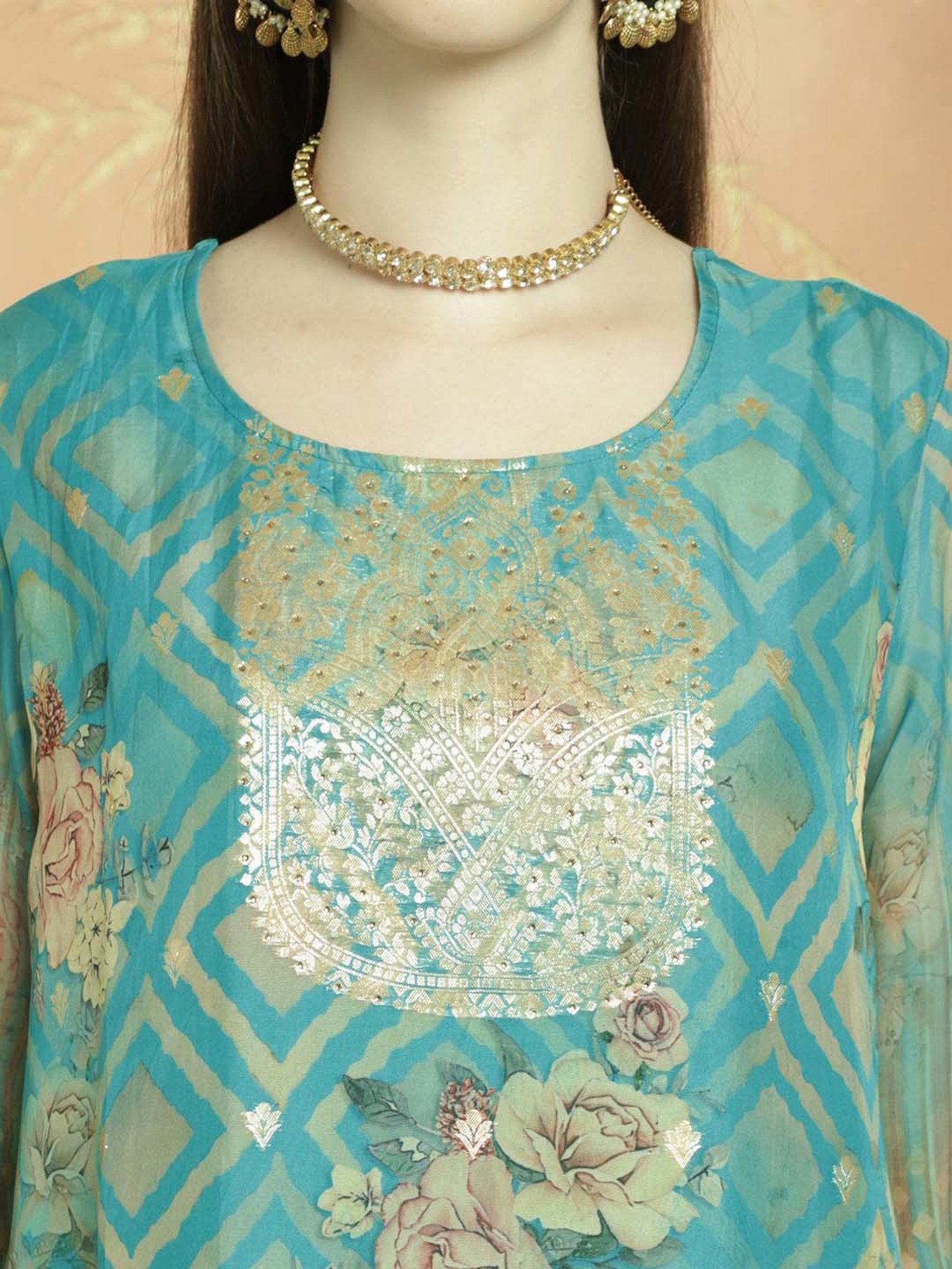 Stylee LIFESTYLE Turquoise Woven Unstitiched Dress Material