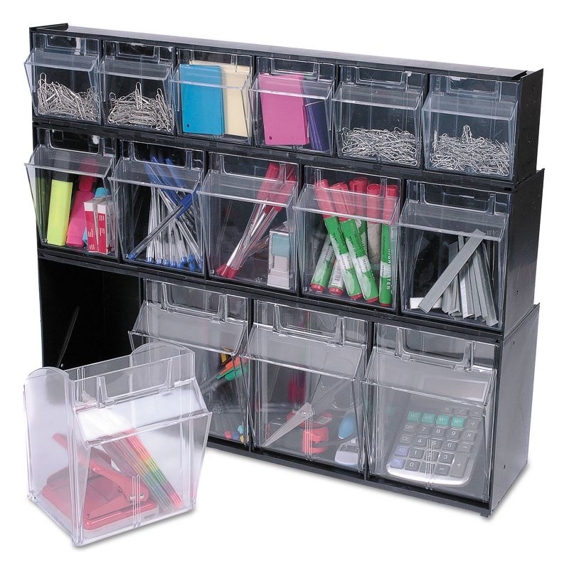 Deflecto Tilt Bin Plastic Storage System w/5 Bins 23 5/8 x 5 1/4 x 6 1/2 Black 20504OP