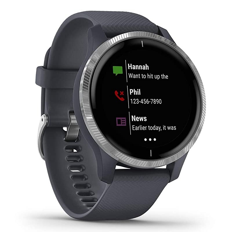 Venu (Granite Blue/Silver) Bands Bundle | +Two (2) Extra Metal Bands (Milanese Silver & Dark Gray) & HD Screen Protectors | AMOLED, Spotify & Wrist-Based HR | Fitness GPS Smartwatch