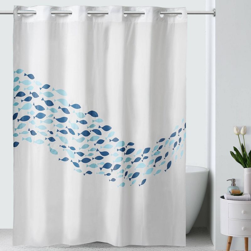 School of Fish PEVA Shower Curtain White/Blue - Hookless
