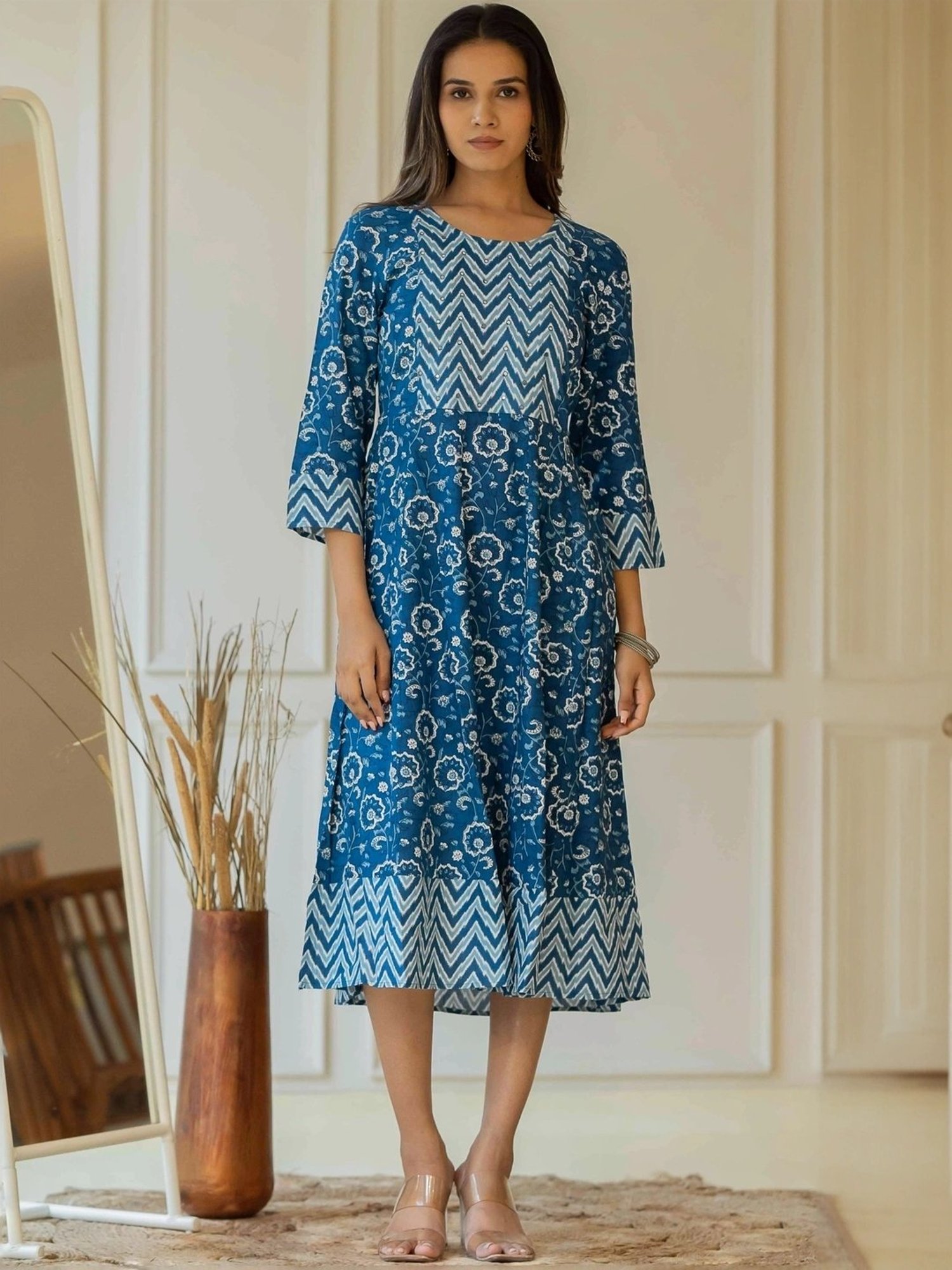 MIRCHI FASHION Blue Cotton Printed A-Line Dress