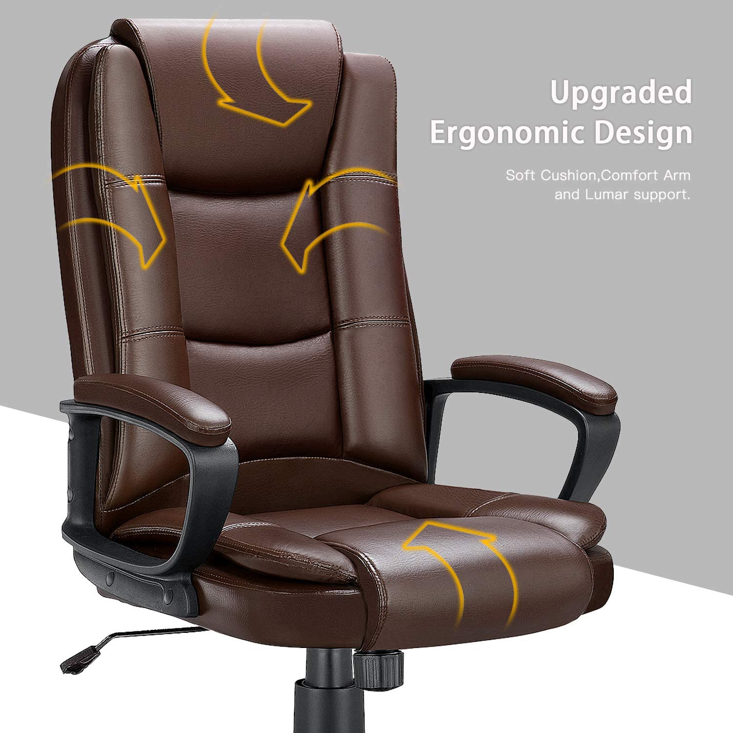 BOSSIN Home Office Chair, Ergonomic Desk Chair, Adjustable Task Chair for Lumbar Back Support, Computer Chair with Rolling Swivel and Armrest, Modern Executive High Back Leather Chairs. (Black)
