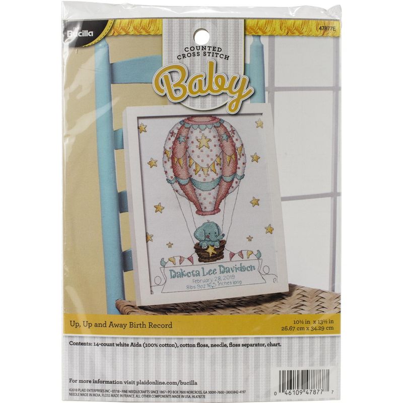 Bucilla Counted Cross Stitch Kit 10.5"X13.5"-Up, Up & Away Birth Record (14 Count)